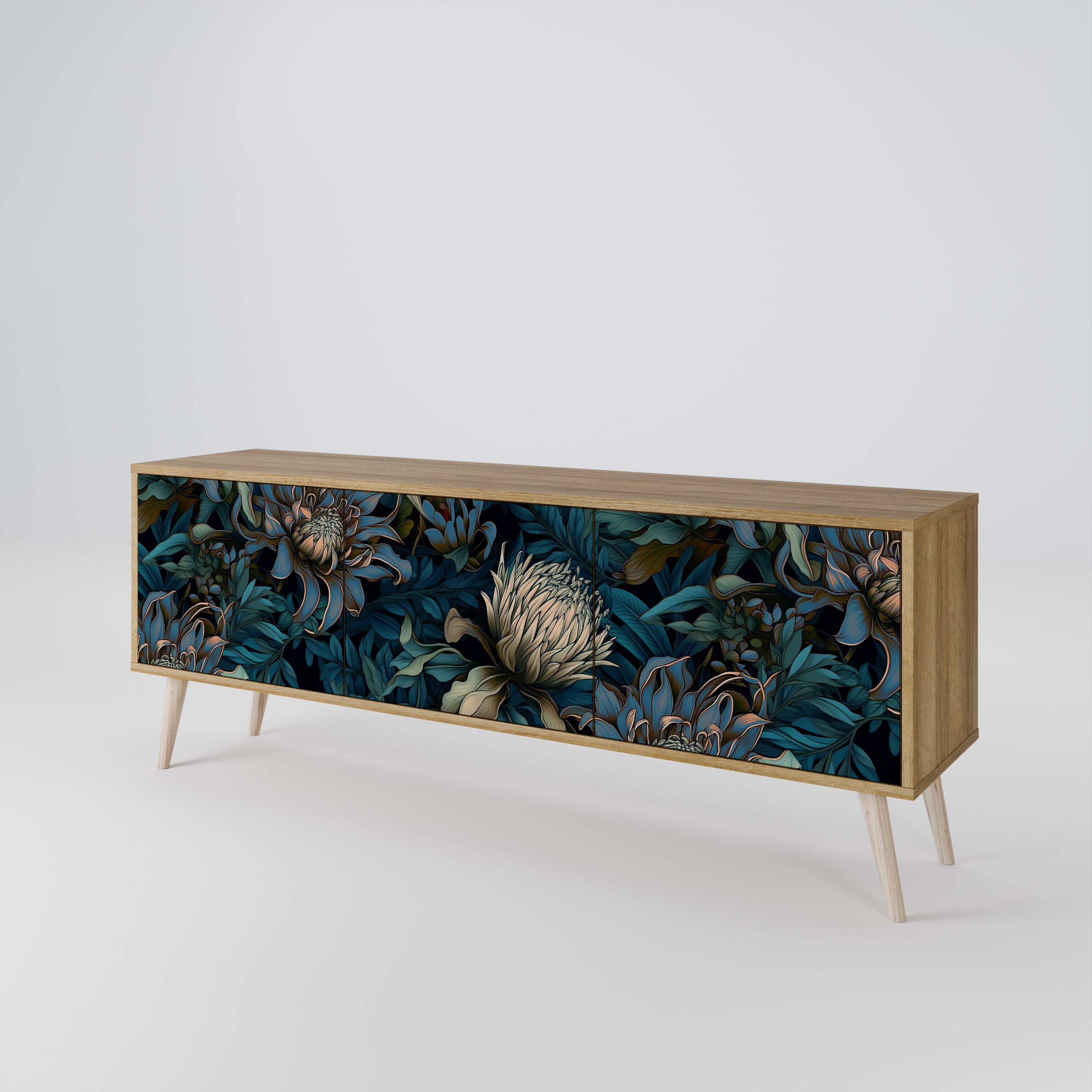 TWILIGHT BLOOM 3-Door TV Stand in Oak Effect