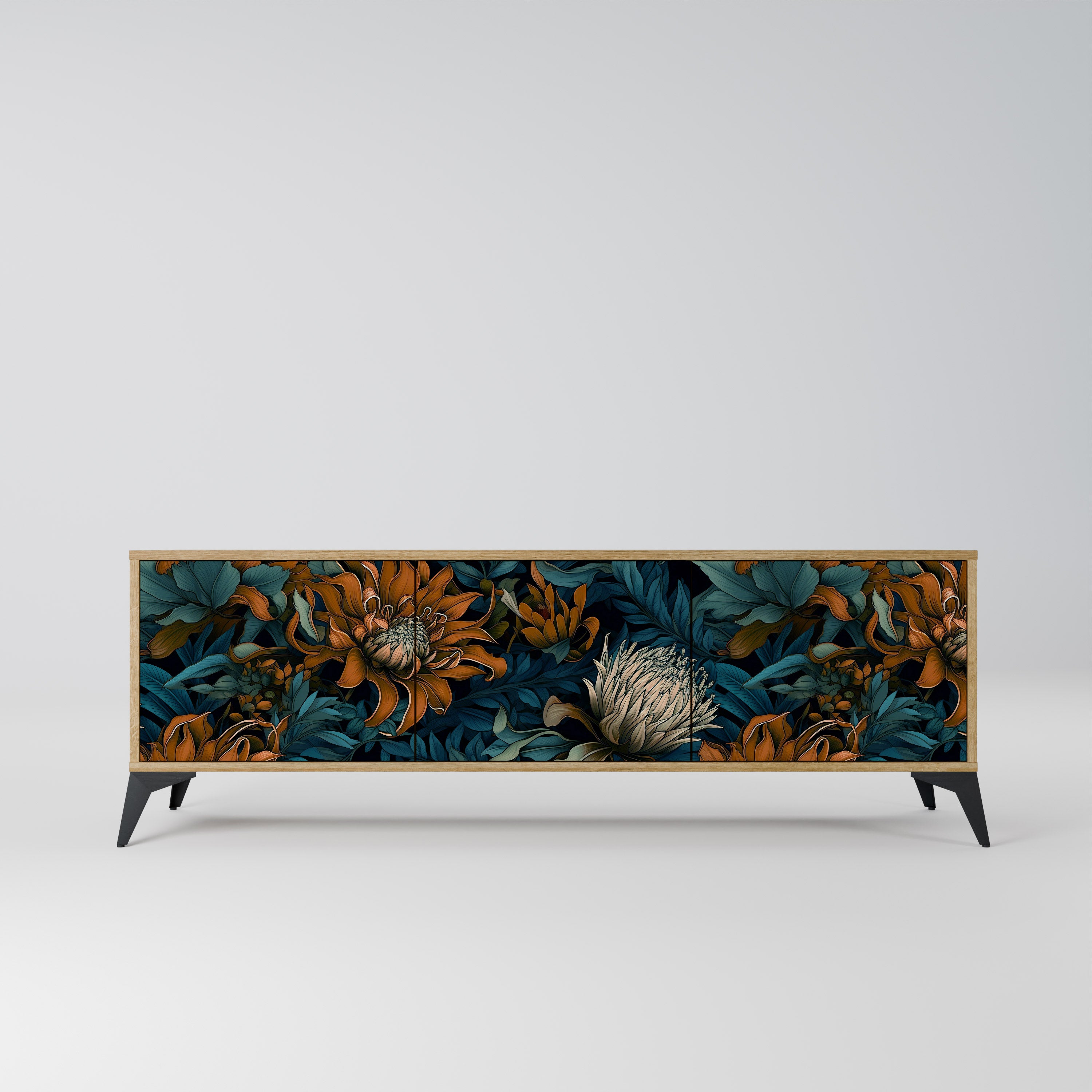 MORNING BLOOM 3-Door TV Stand in Oak Effect