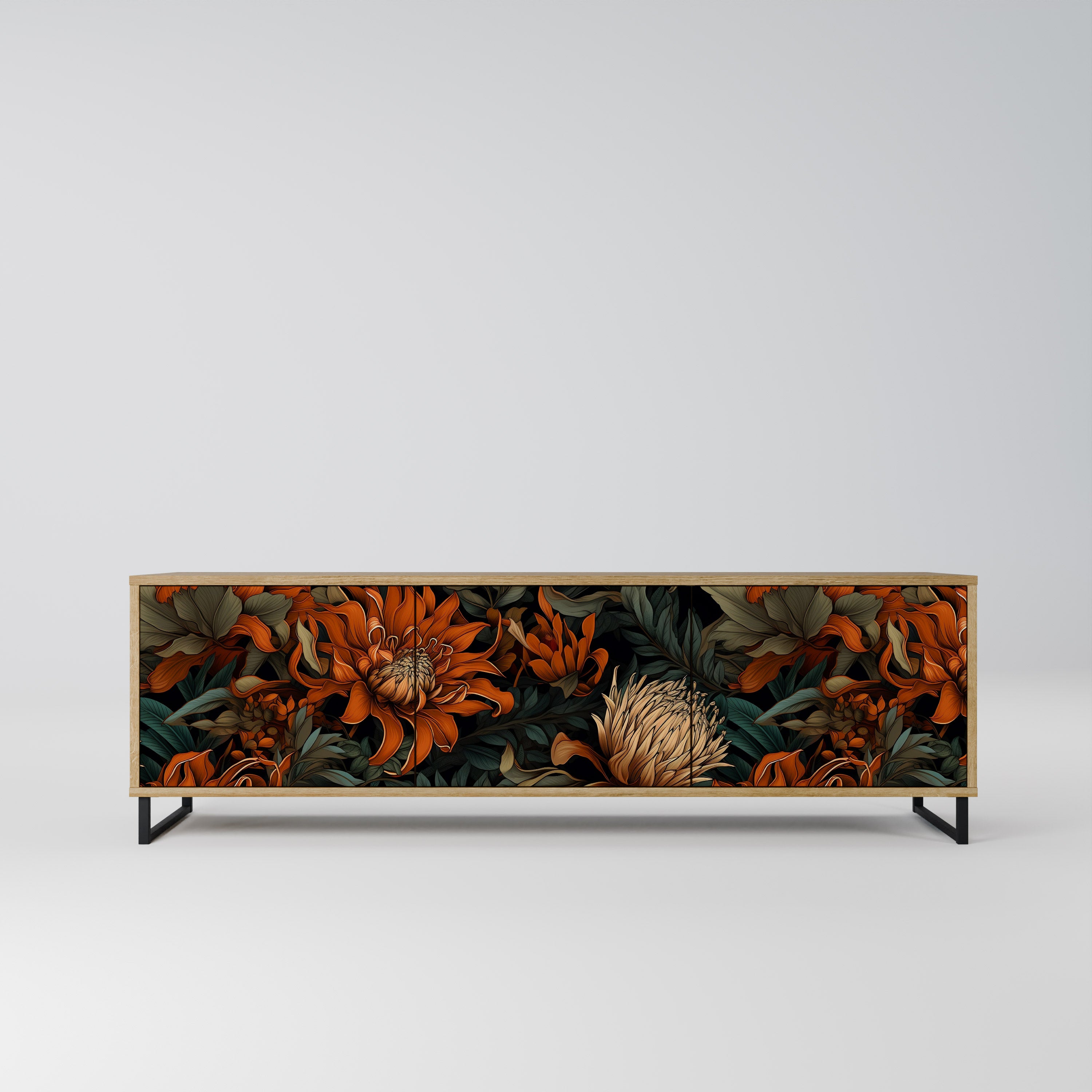 DAWN BLOOM 3-Door TV Stand in Oak Effect