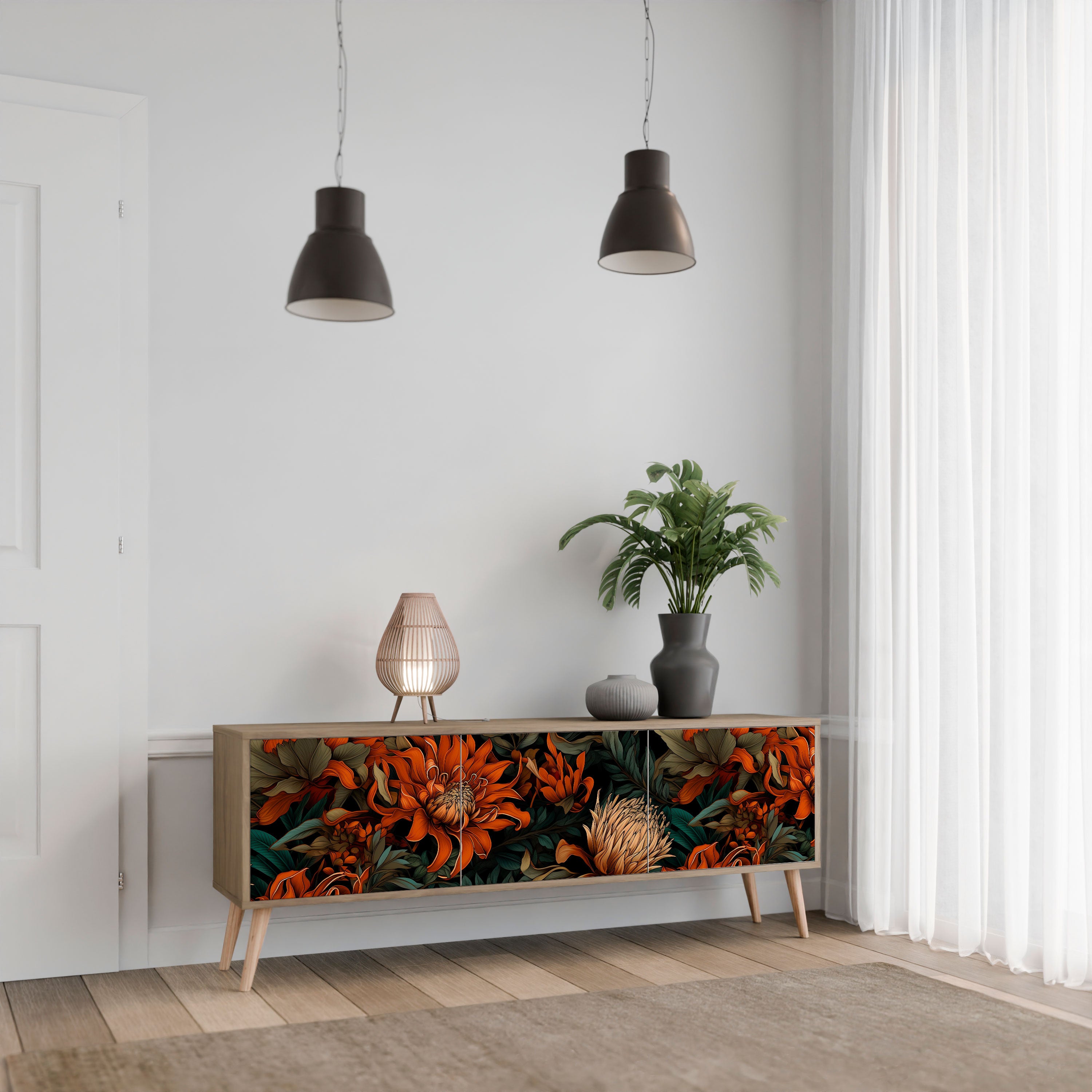 DAWN BLOOM 3-Door TV Stand in Oak Effect