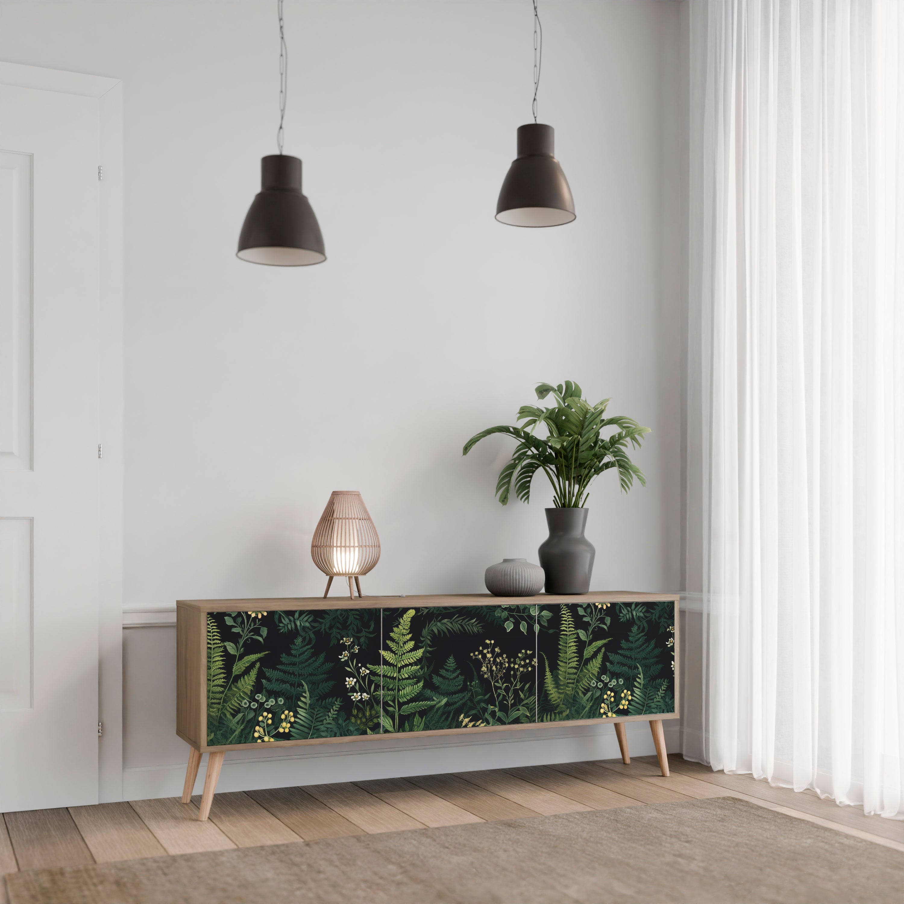 FERN FLOWERS 3-Door TV Stand in Oak Effect