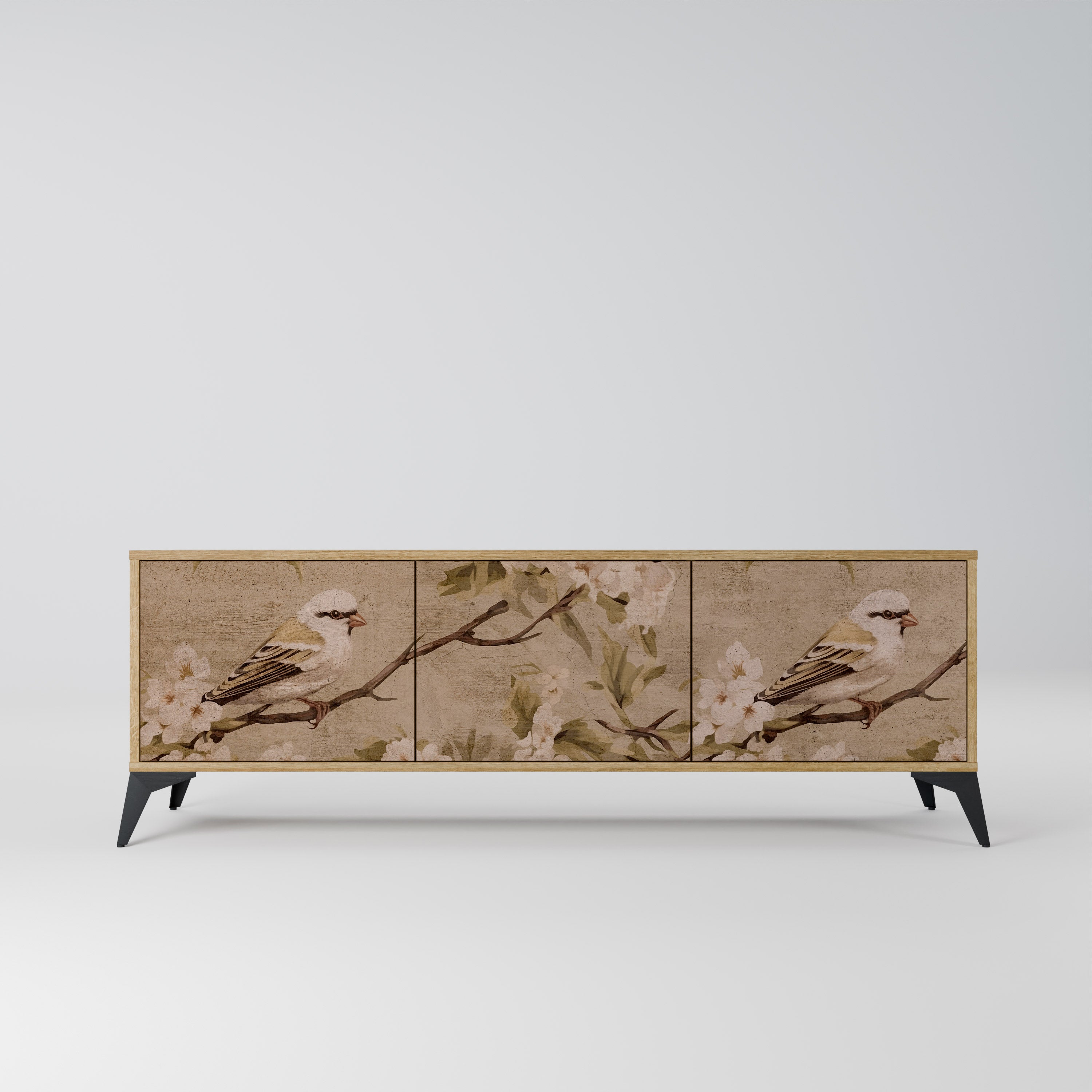 PETAL DISTINGUISH 3-Door TV Stand in Oak Effect