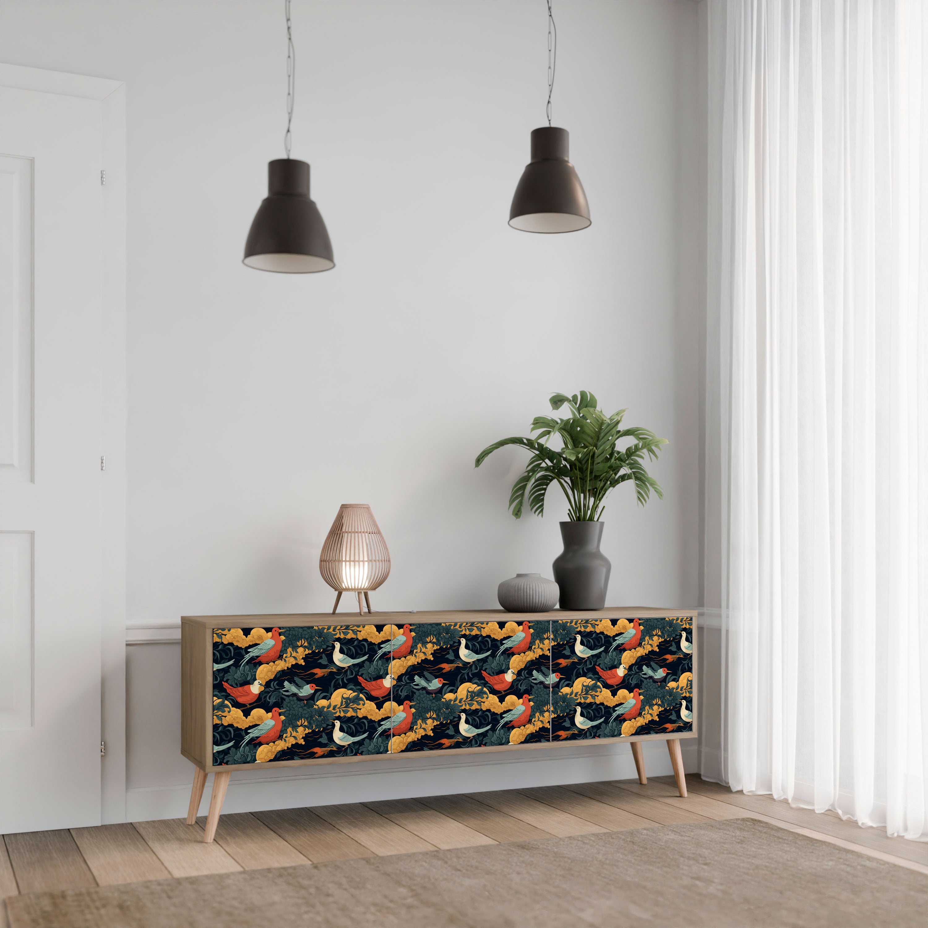 FOWLY DAZE 3-Door TV Stand in Oak Effect