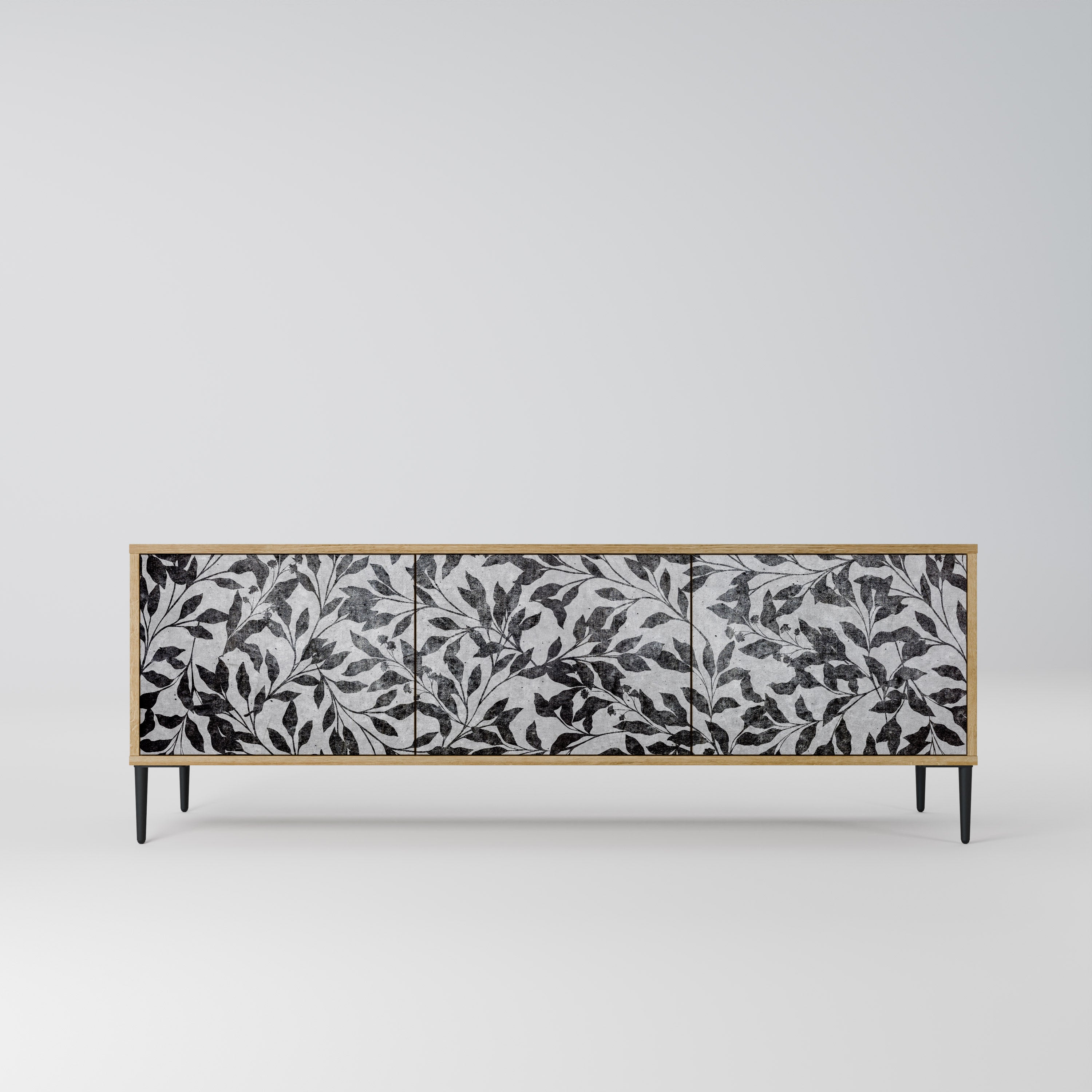 CHARCOAL SPROUT 3-Door TV Stand in Oak Effect
