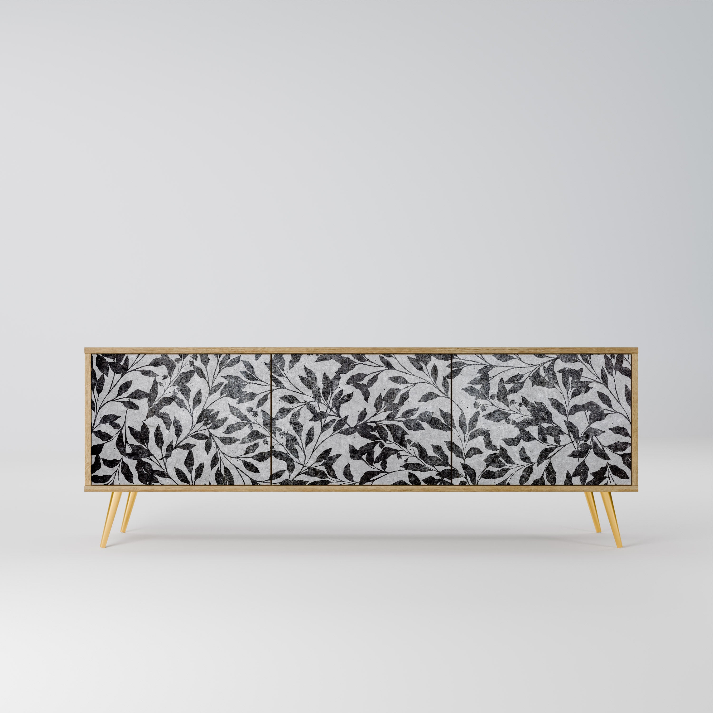 CHARCOAL SPROUT 3-Door TV Stand in Oak Effect