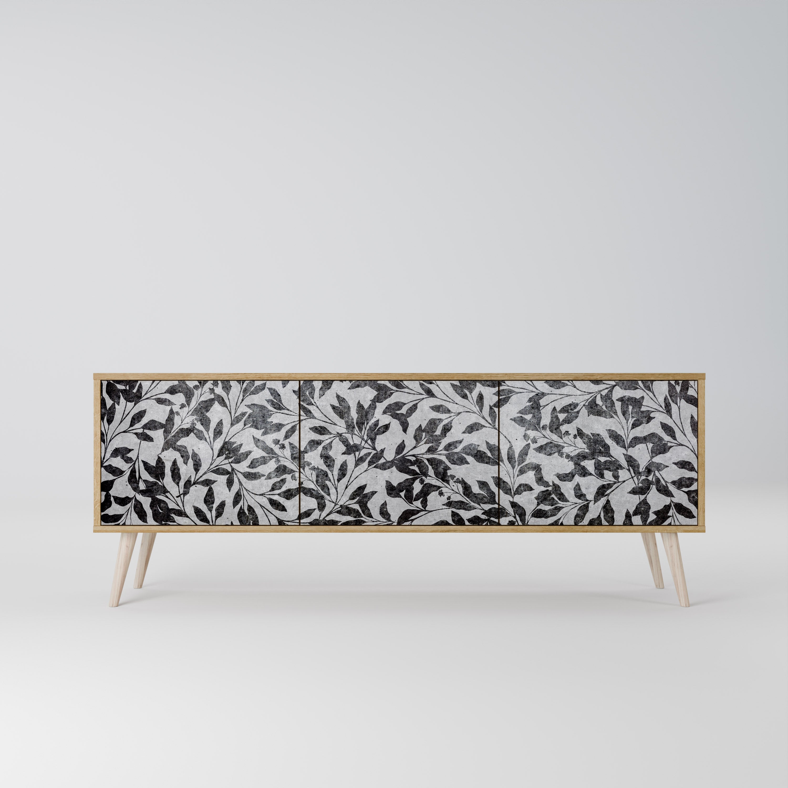 CHARCOAL SPROUT 3-Door TV Stand in Oak Effect