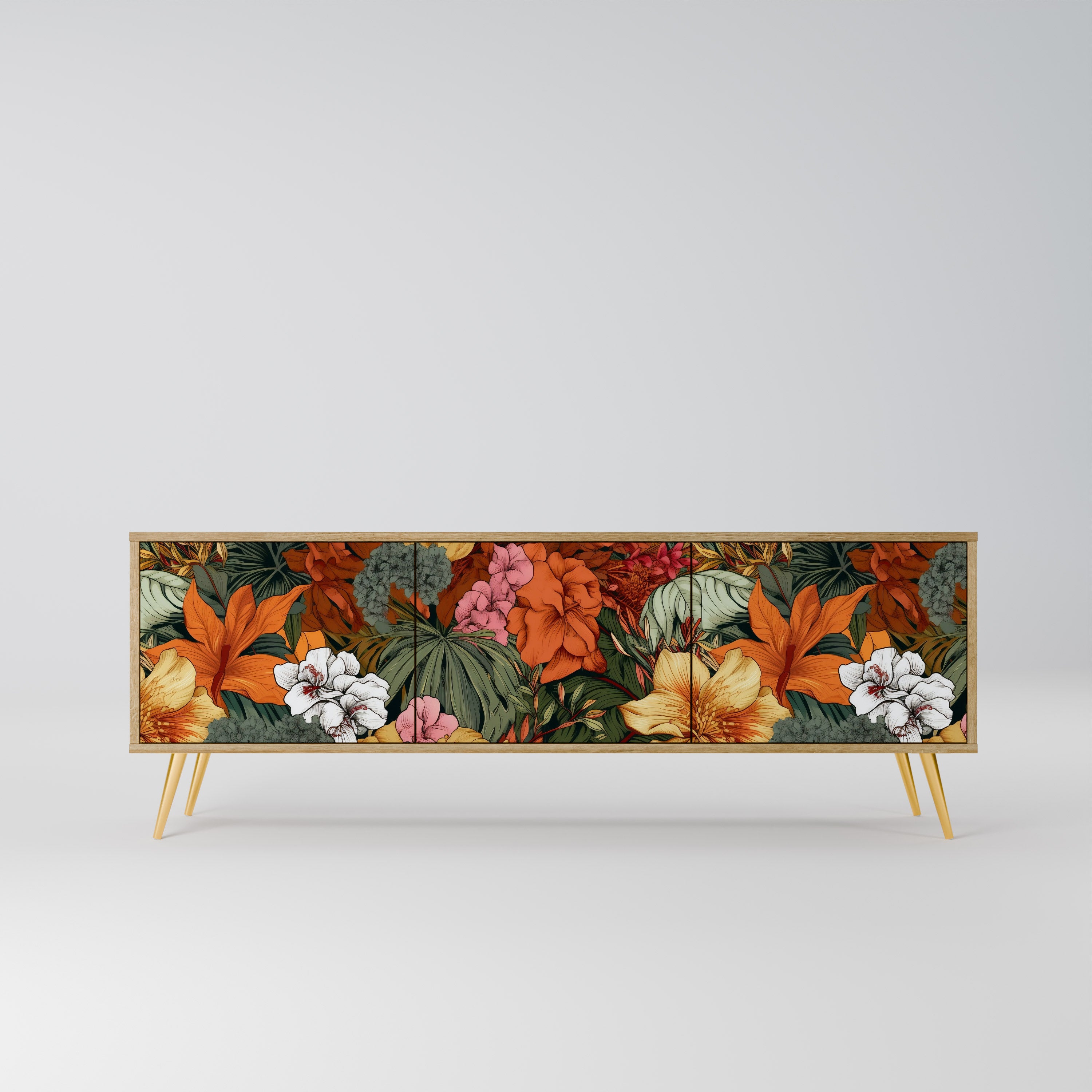 RADIANT FLORA 3-Door TV Stand in Oak Effect