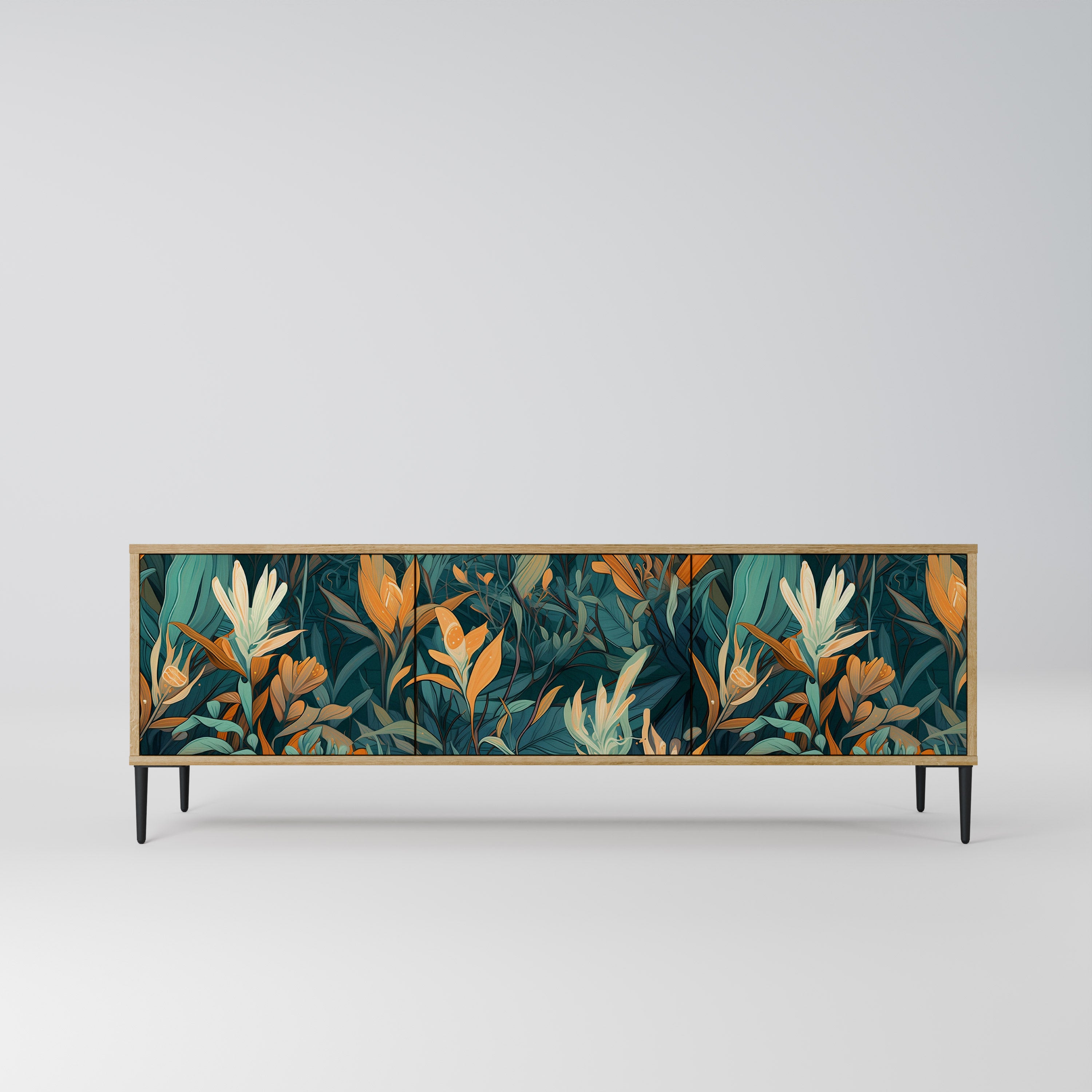 FLORAL SERENITY 3-Door TV Stand in Oak Effect