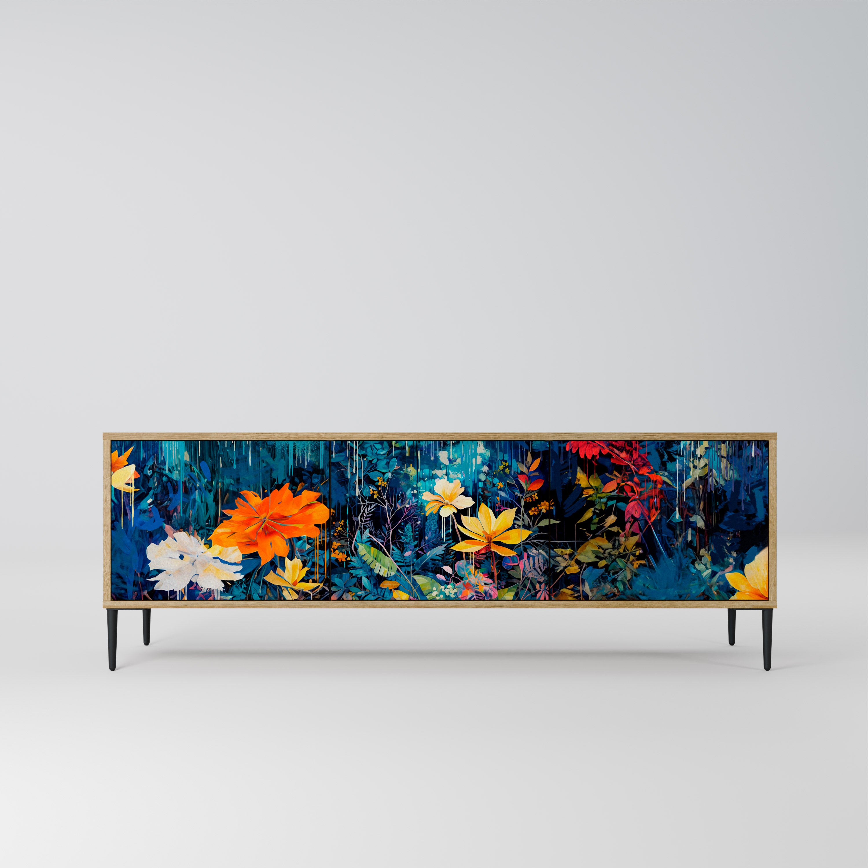 MIDNIGHT BLOSSOM 3-Door TV Stand in Oak Effect
