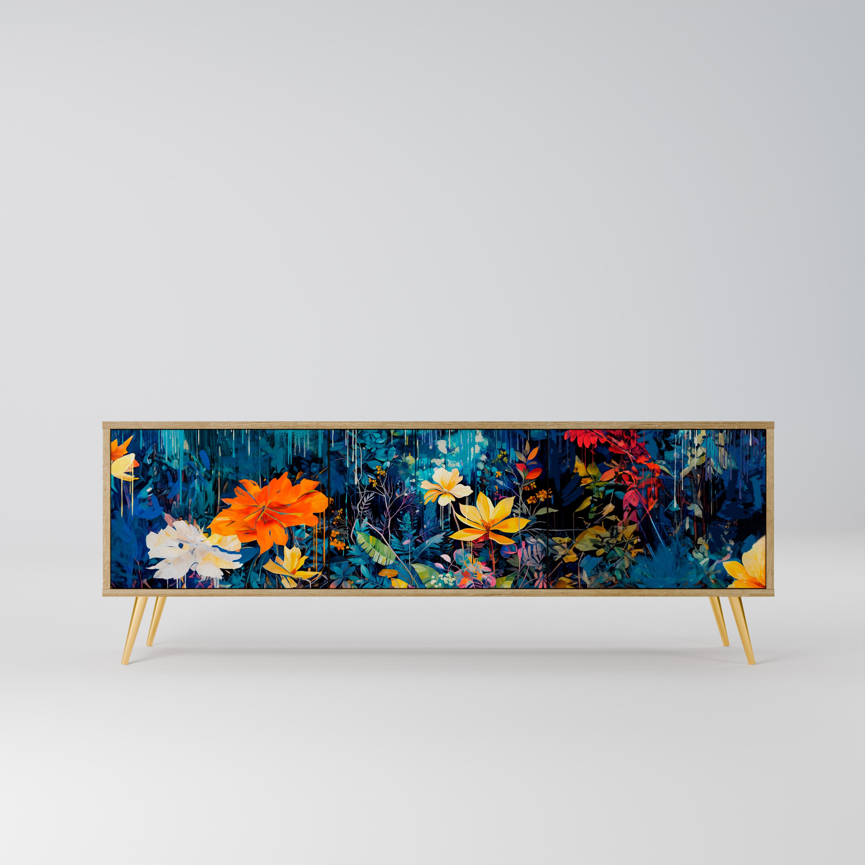 MIDNIGHT BLOSSOM 3-Door TV Stand in Oak Effect