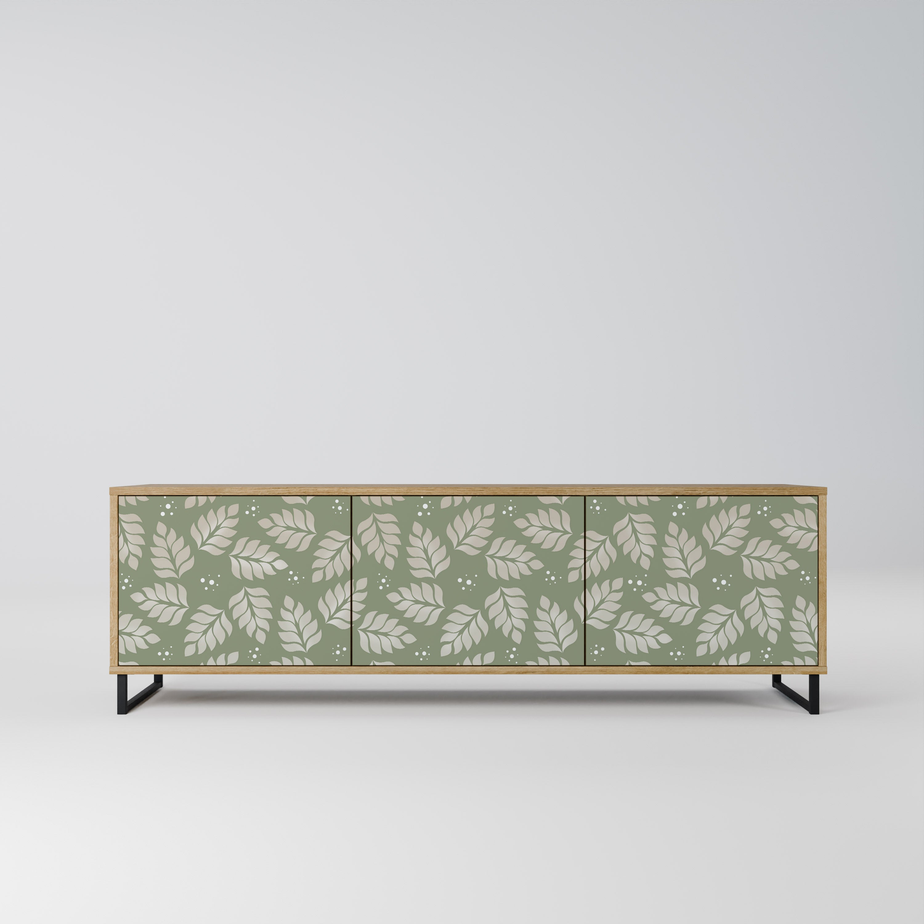 LEAVES ON GREEN 3-Door TV Stand in Oak Effect