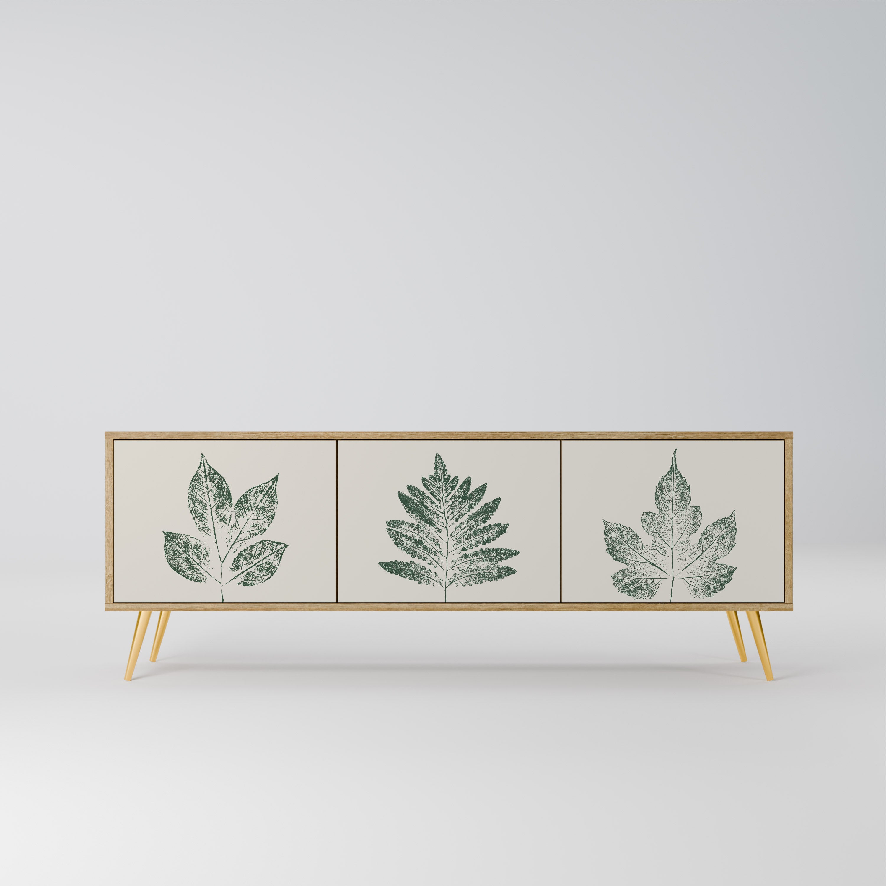 GREEN LEAFY STAMPS 3-Door TV Stand in Oak Effect