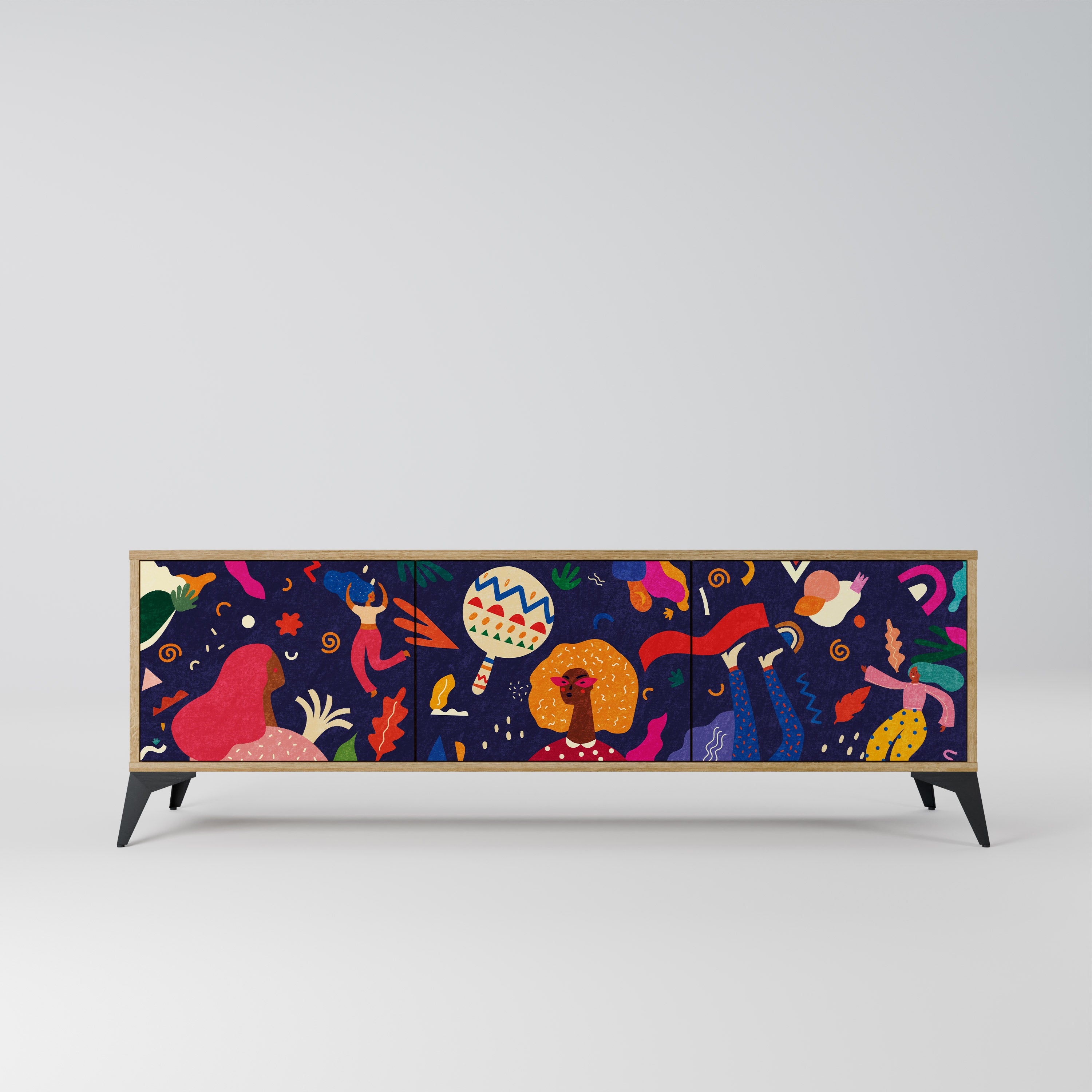 FESTIVE PLEASURES 3-Door TV Stand in Oak Effect