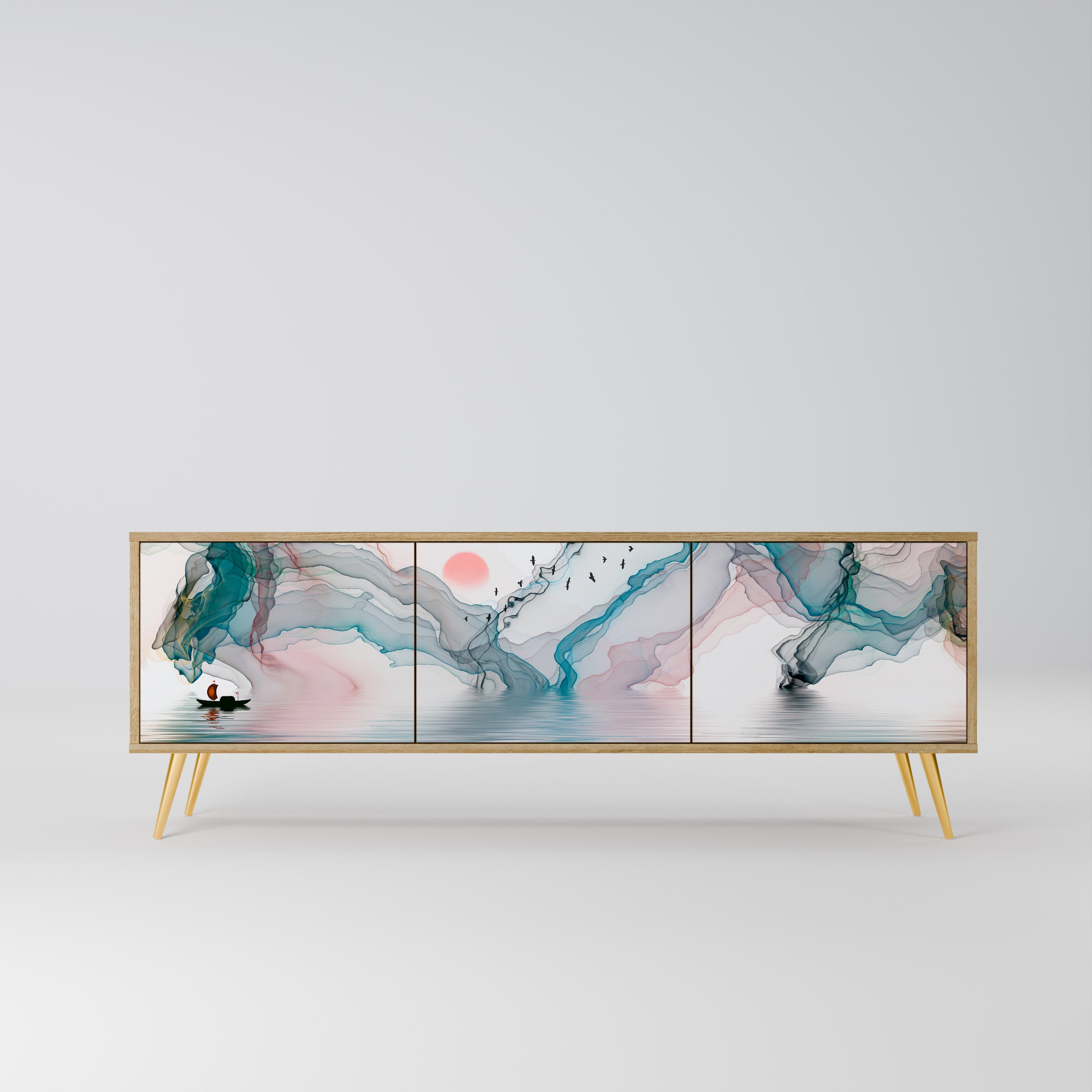 VELVET CROSSING 3-Door TV Stand in Oak Effect