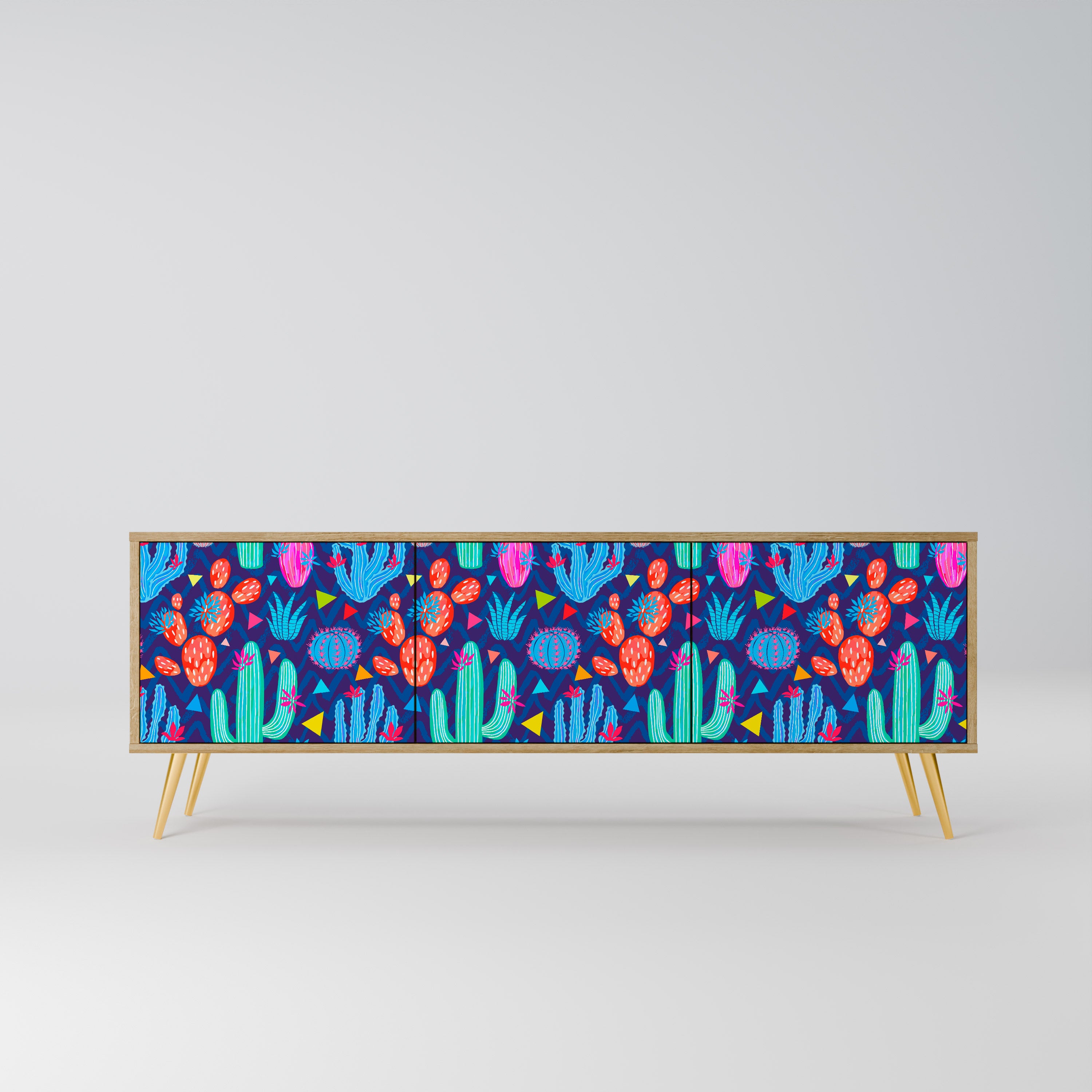 CACTUS VIBES 3-Door TV Stand in Oak Effect
