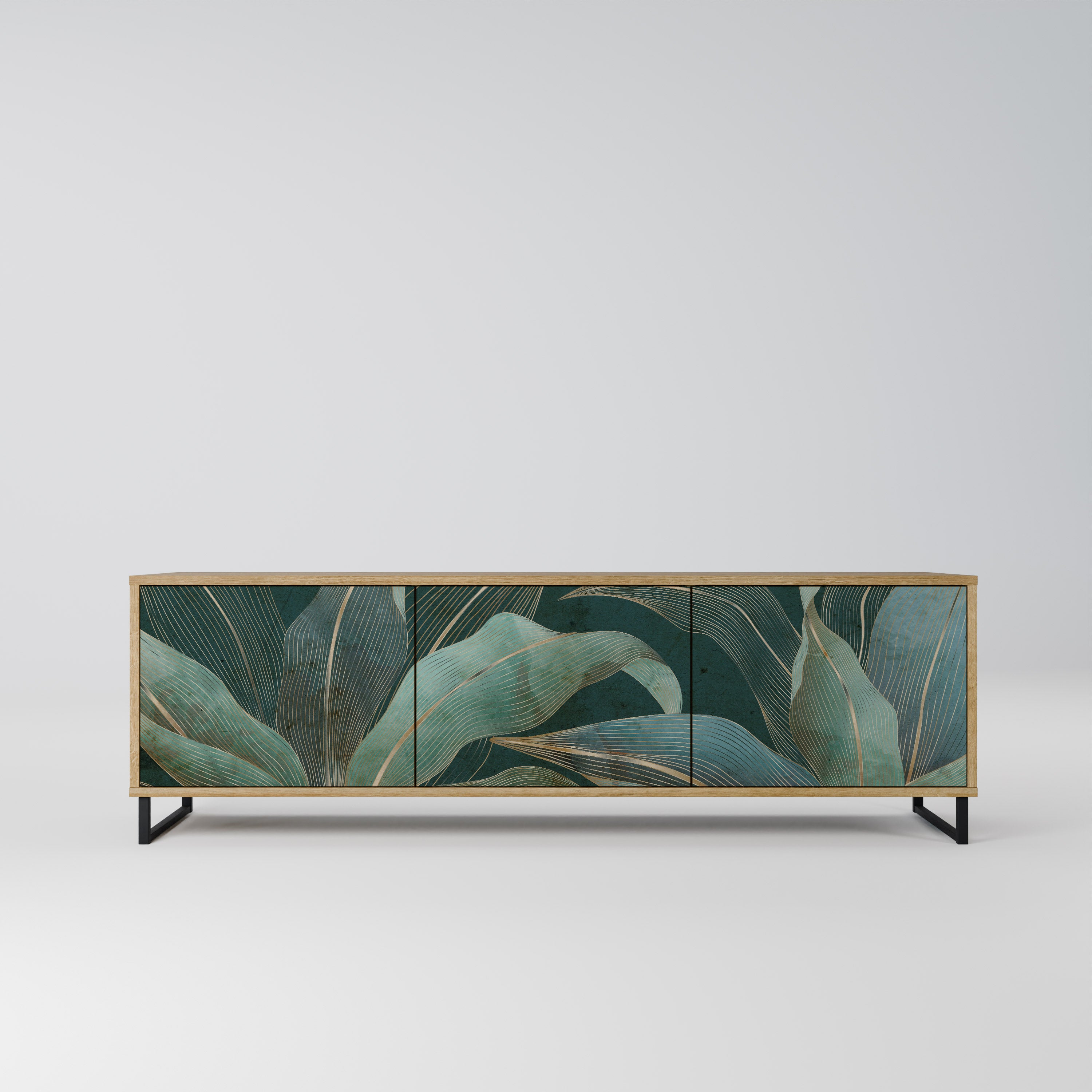 ROYAL GREEN 3-Door TV Stand in Oak Effect