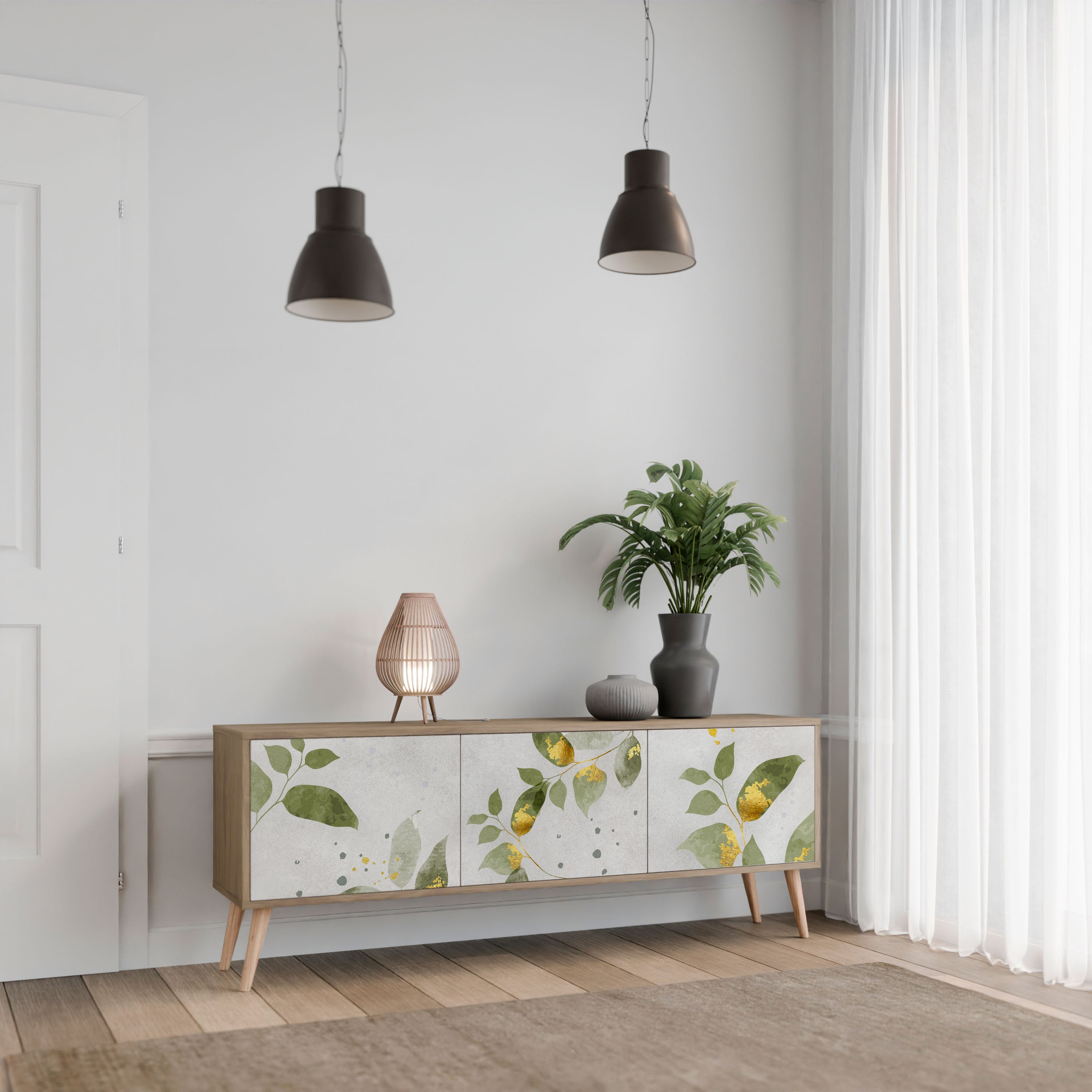 ELEGANT BOTANICS 3-Door TV Stand in Oak Effect