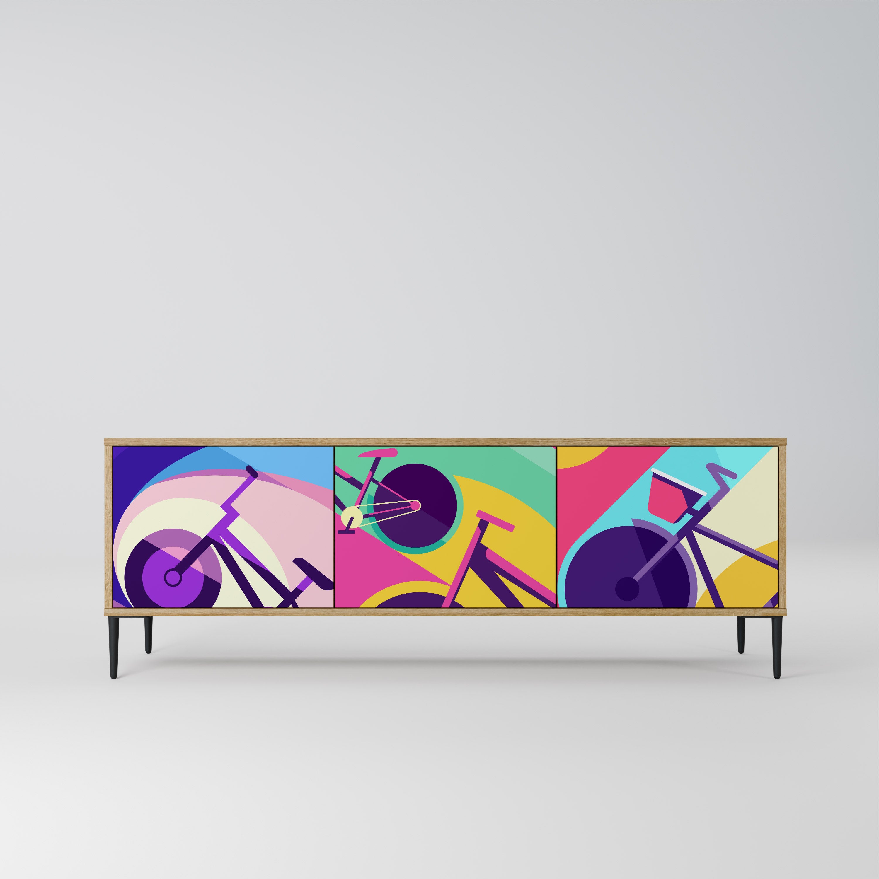 BIKE DREAMS 3-Door TV Stand in Oak Effect