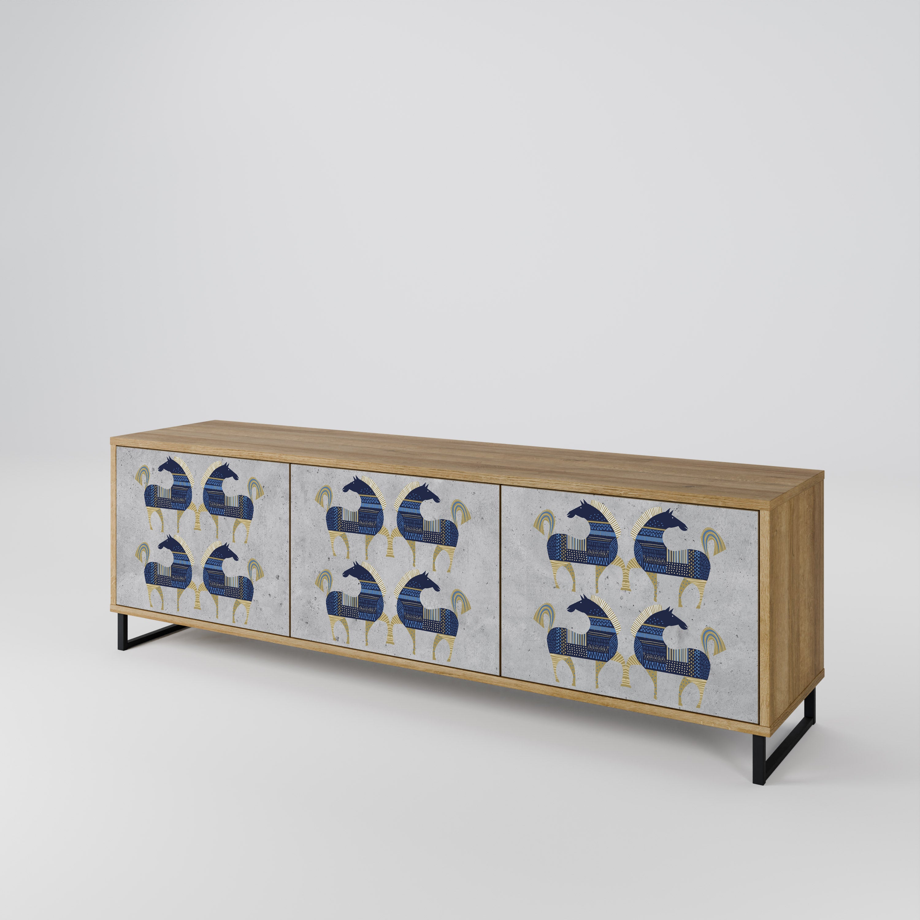 Mueble de TV MAJESTIC STEED de 3 puertas con efecto roble