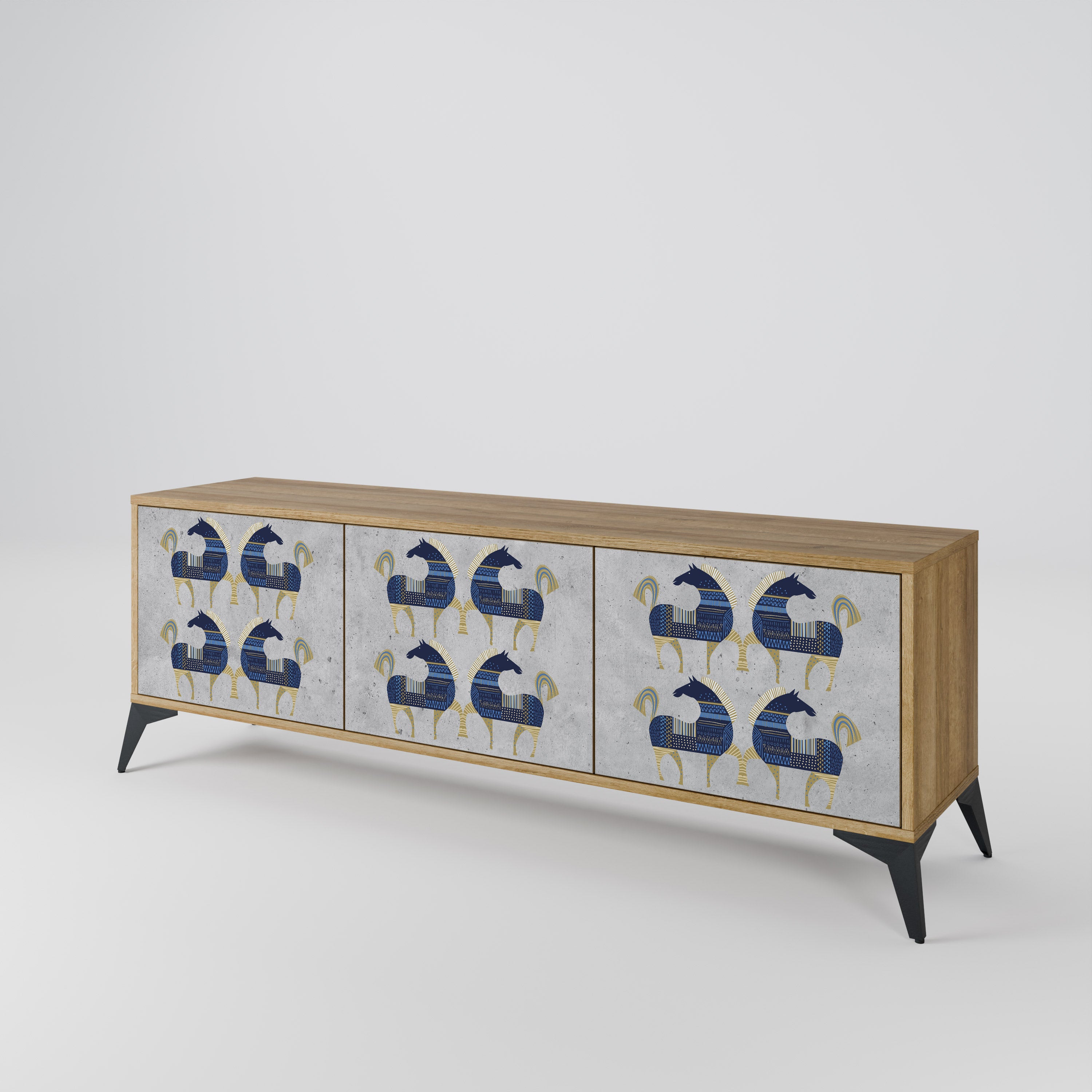 Mueble de TV MAJESTIC STEED de 3 puertas con efecto roble