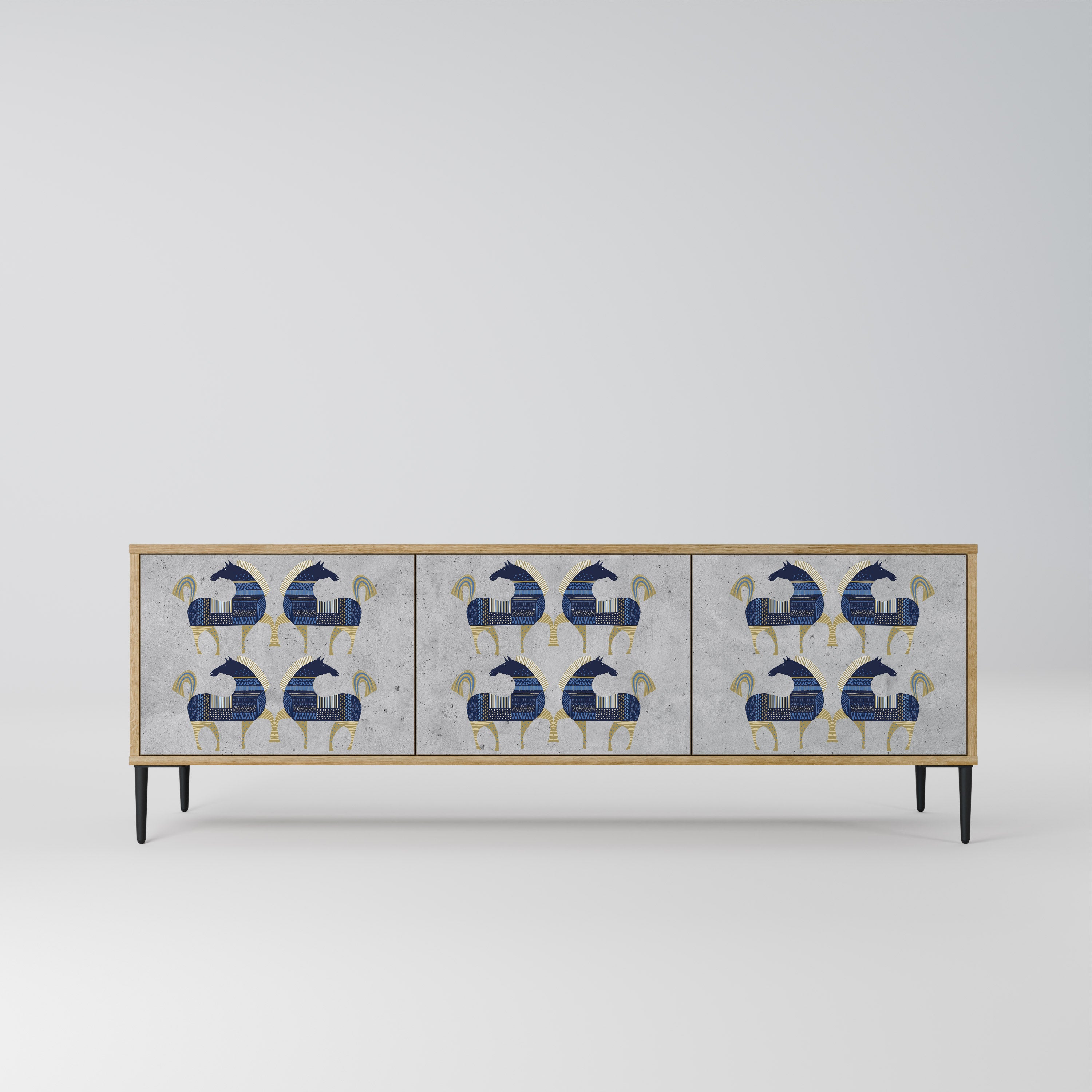 Mueble de TV MAJESTIC STEED de 3 puertas con efecto roble