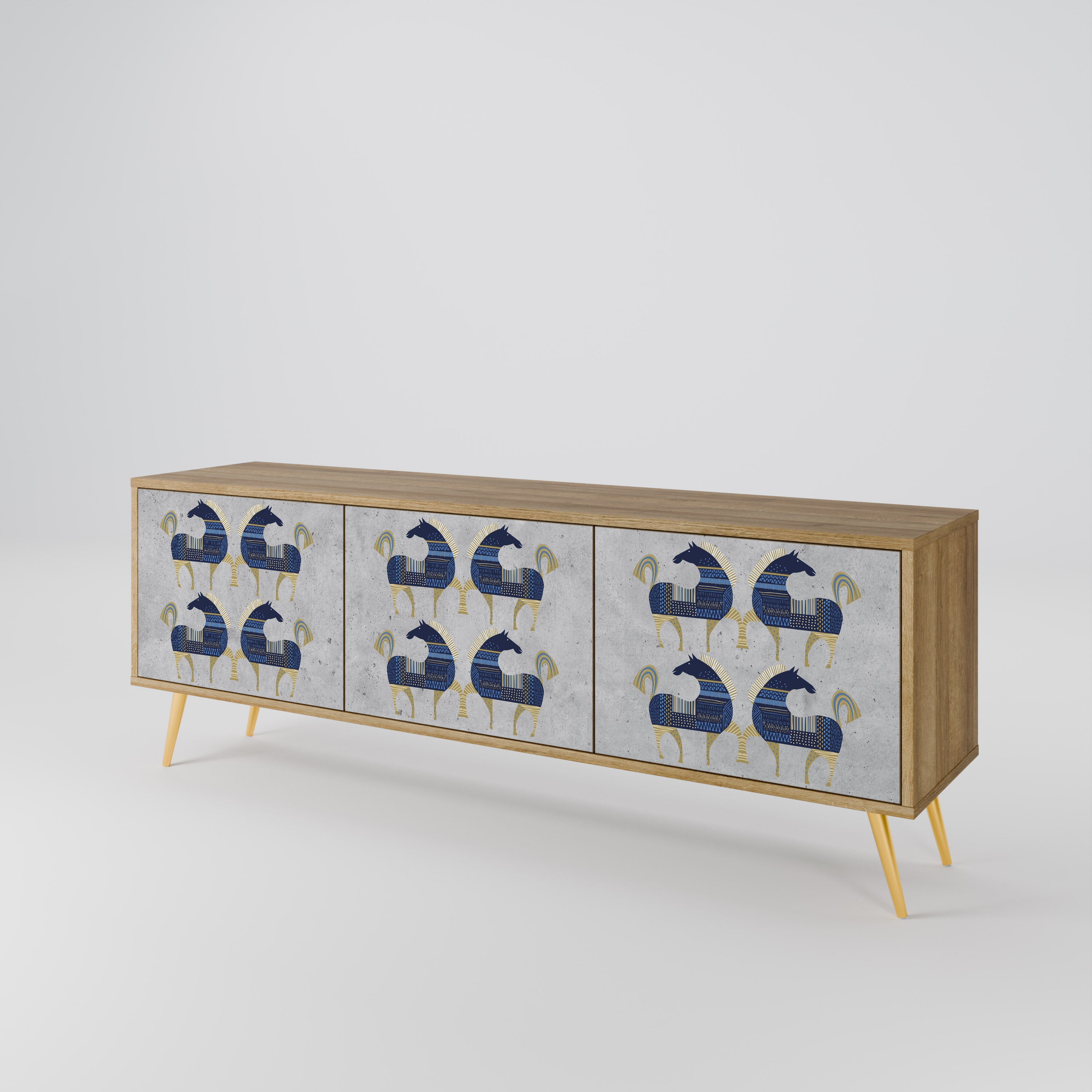 Mueble de TV MAJESTIC STEED de 3 puertas con efecto roble