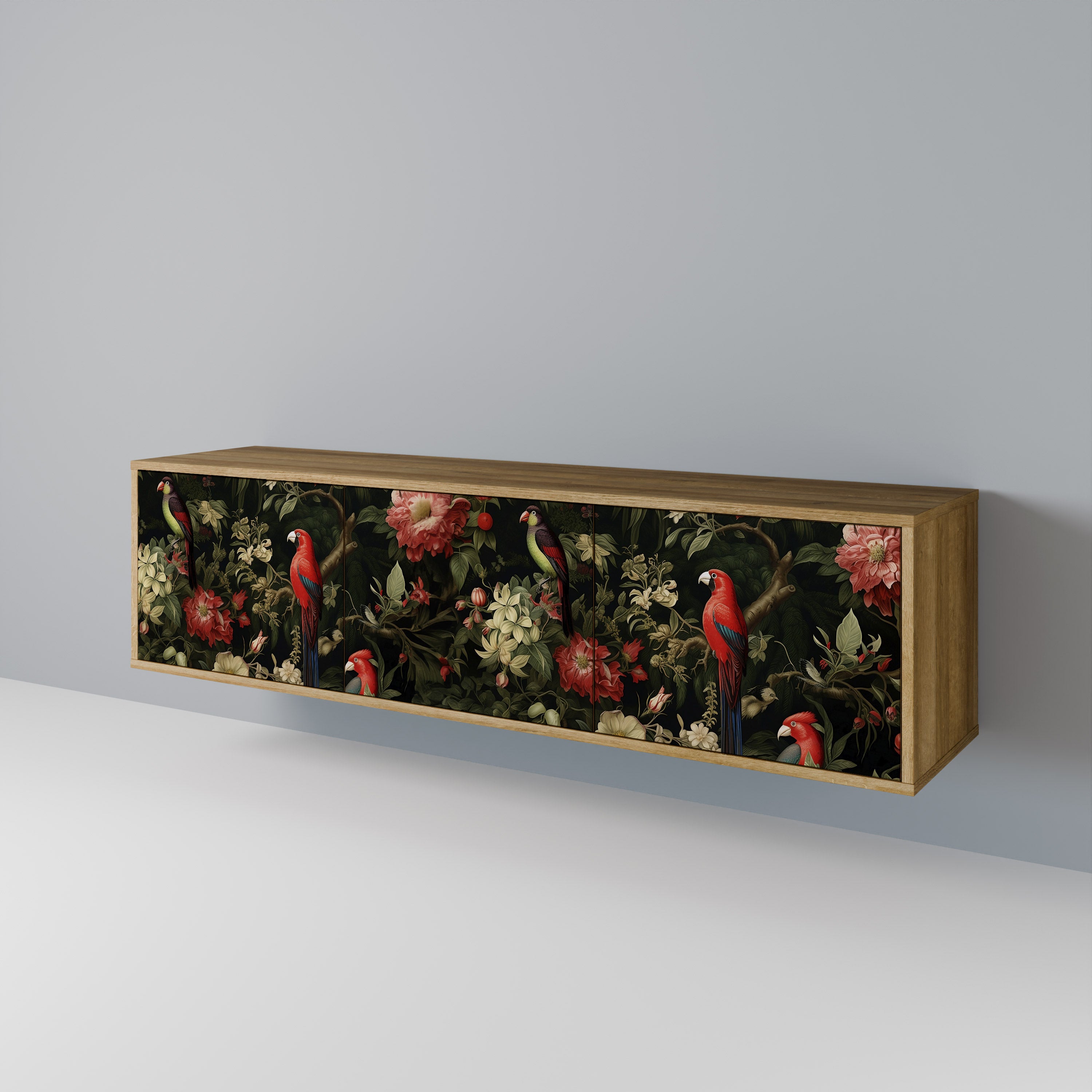 Mueble de TV de 3 puertas AVIAN GREENERY con efecto roble