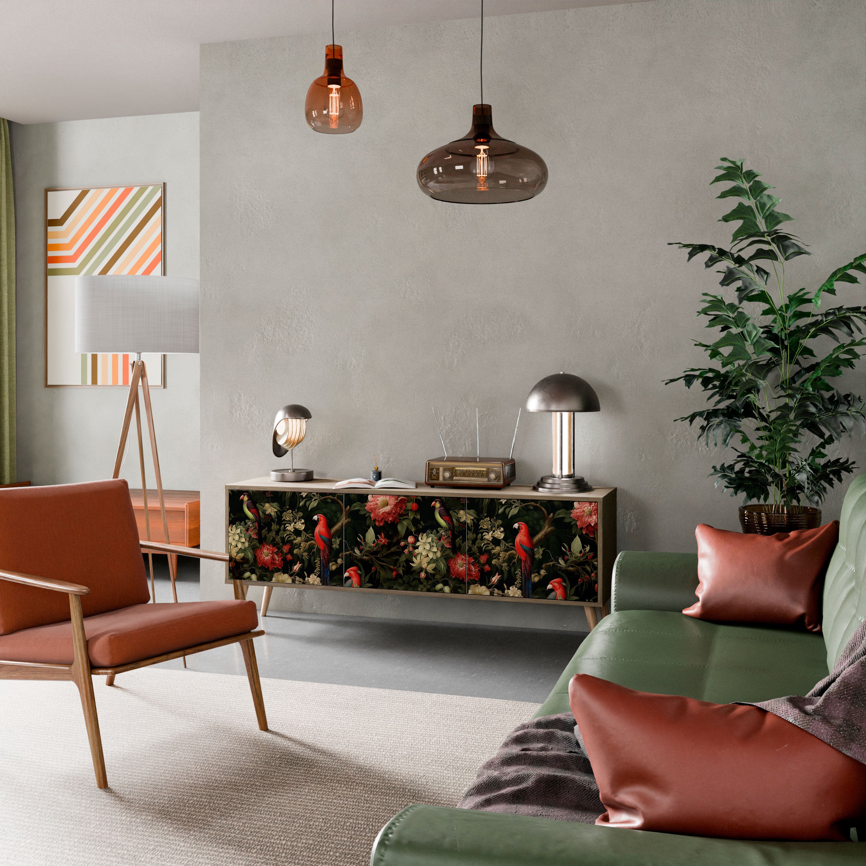 Mueble de TV de 3 puertas AVIAN GREENERY con efecto roble