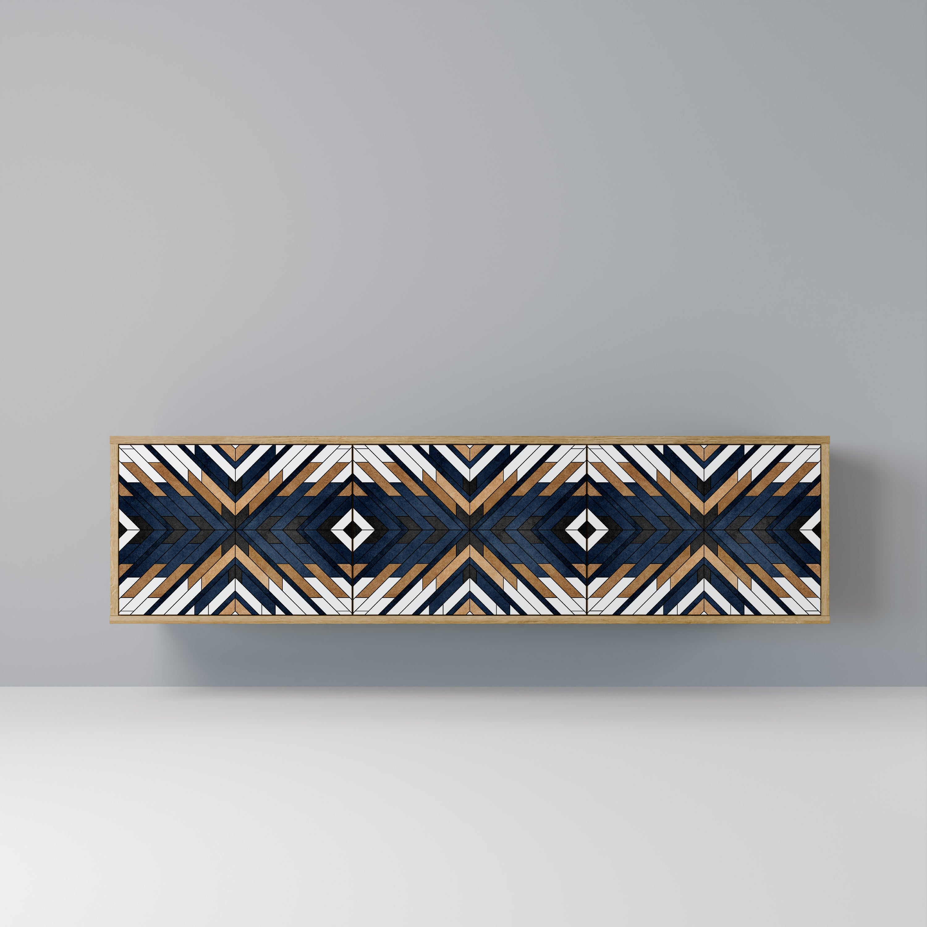 Mueble de TV de 3 puertas ARTFUL GEOMETRY con efecto roble