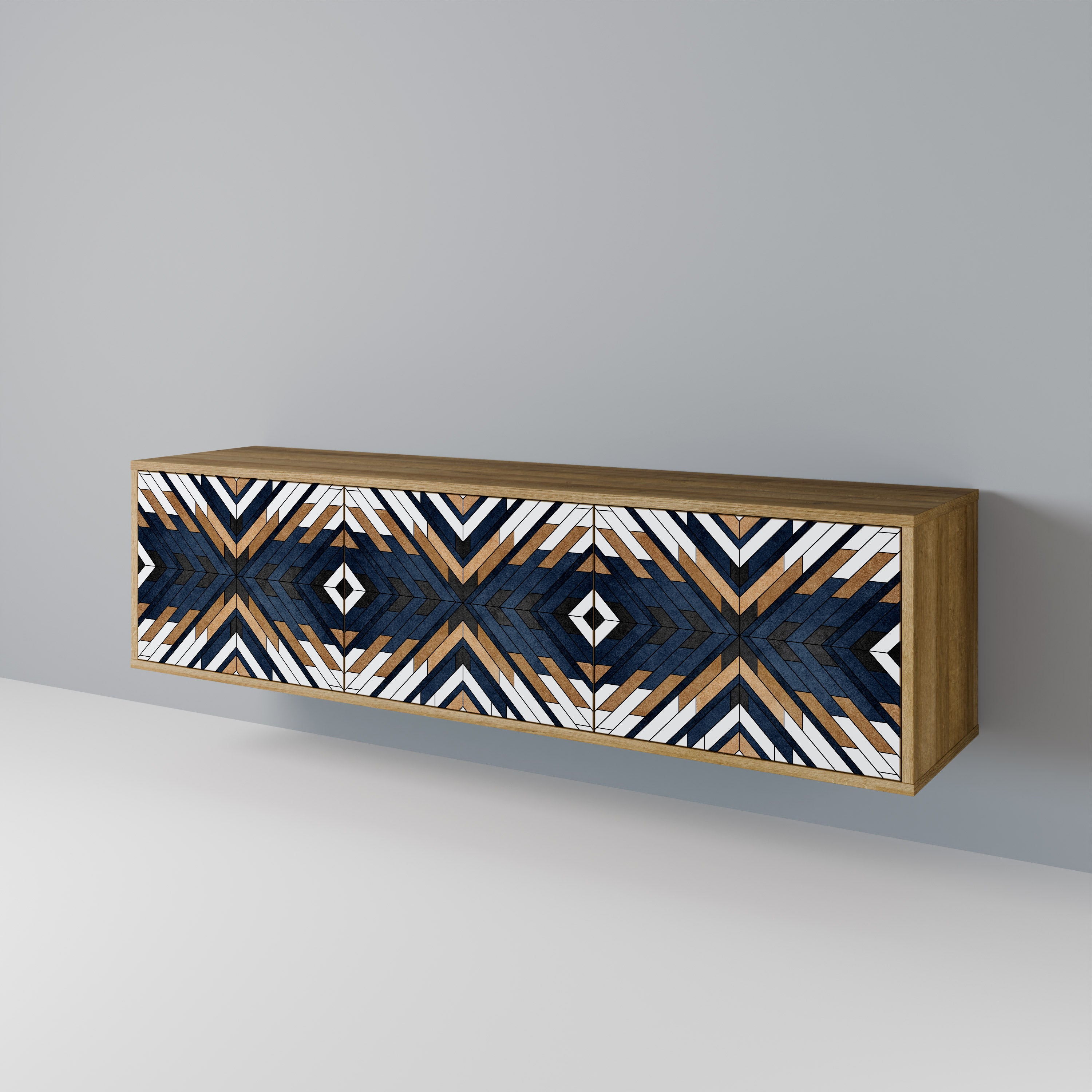 Mueble de TV de 3 puertas ARTFUL GEOMETRY con efecto roble