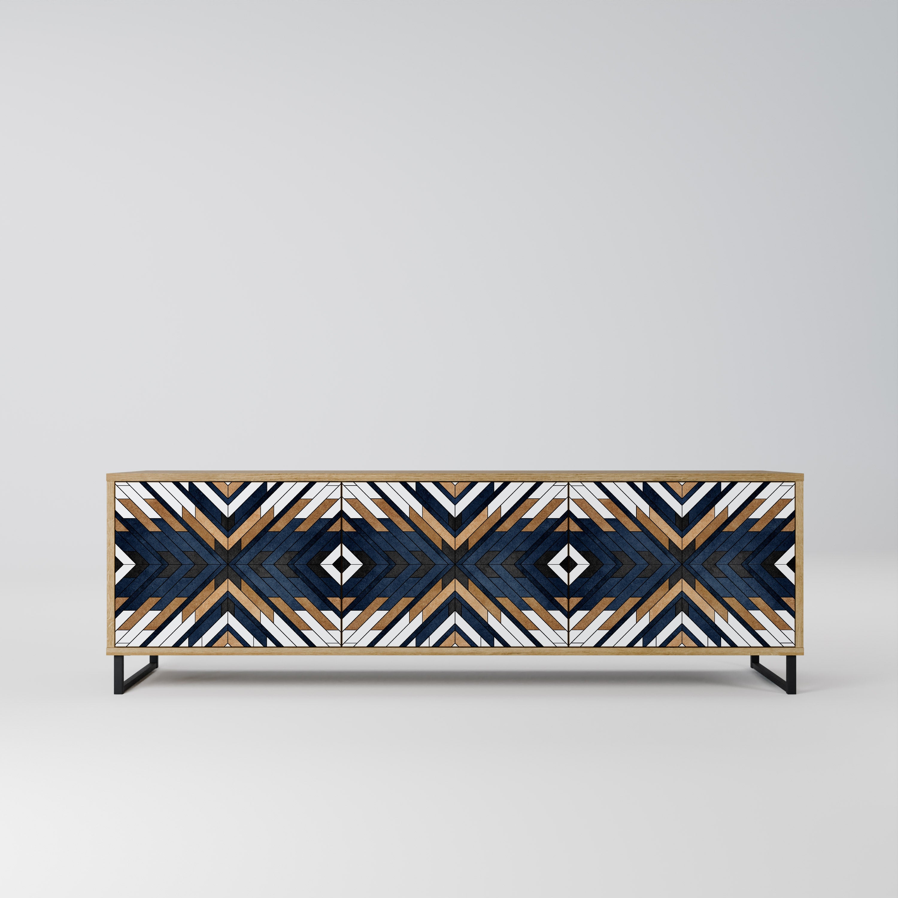 Mueble de TV de 3 puertas ARTFUL GEOMETRY con efecto roble