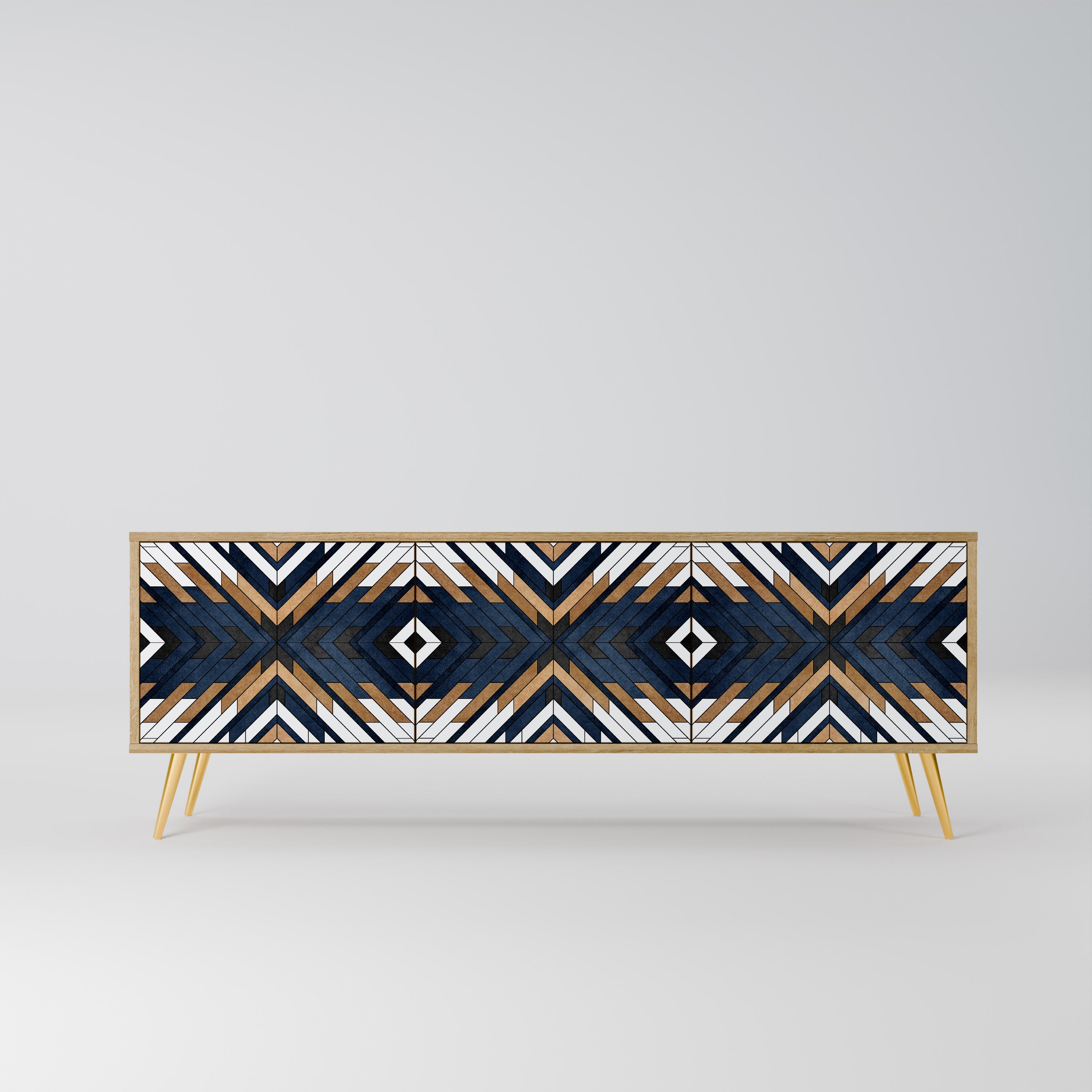 Mueble de TV de 3 puertas ARTFUL GEOMETRY con efecto roble