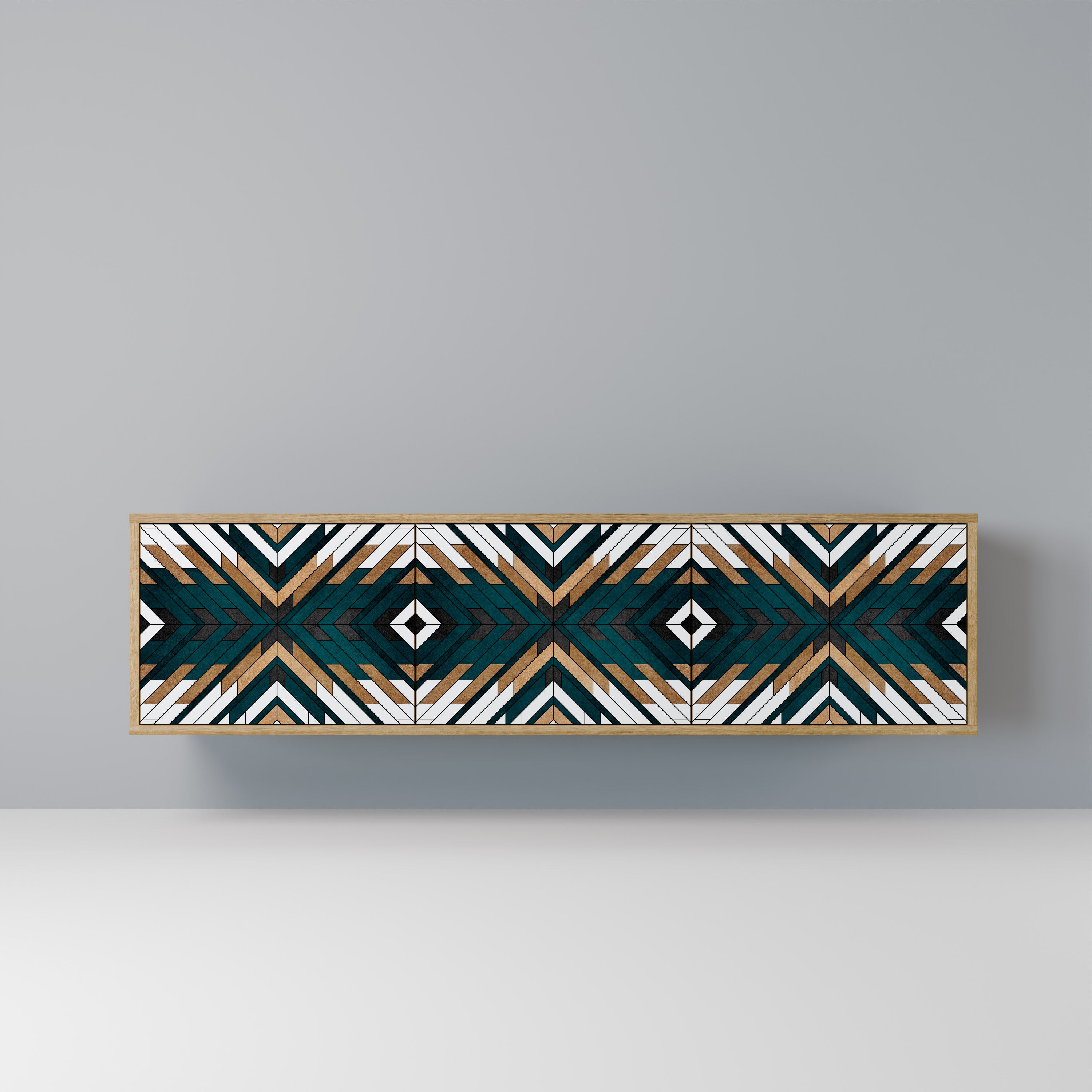 Mueble de TV de 3 puertas ARTISTIC GEOMETRY con efecto roble