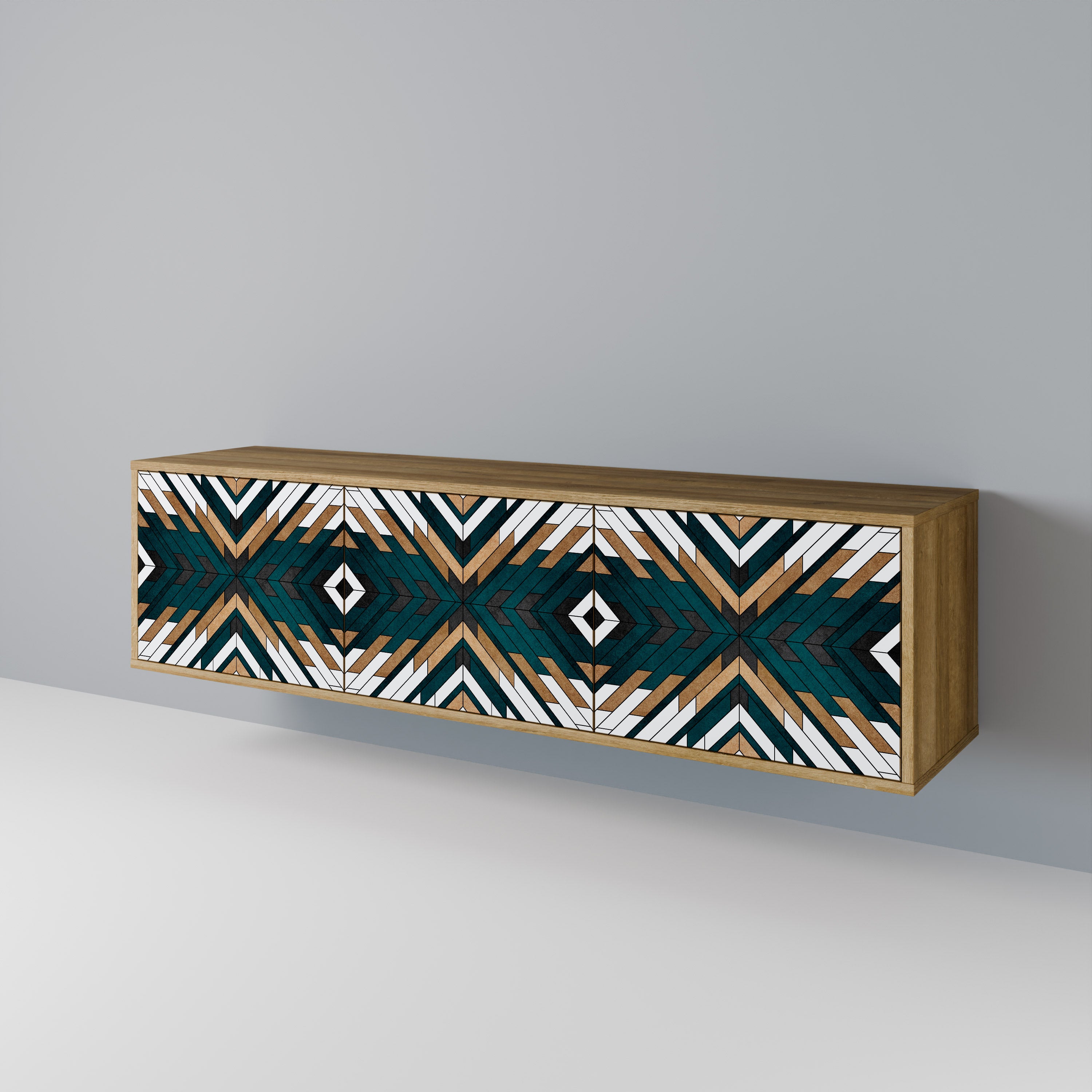 Mueble de TV de 3 puertas ARTISTIC GEOMETRY con efecto roble