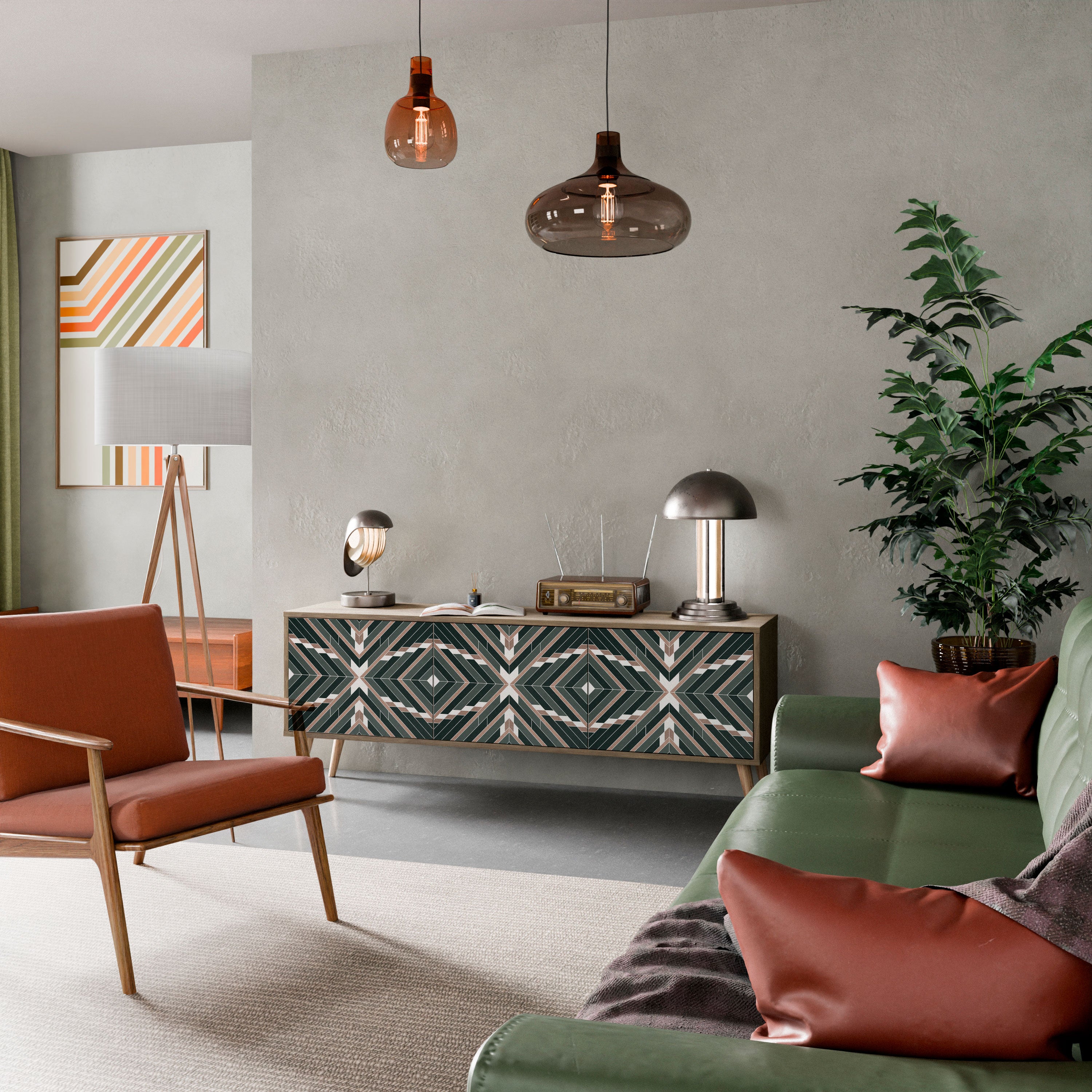 Mueble de TV de 3 puertas DIMENSION DELIGHTS con efecto roble