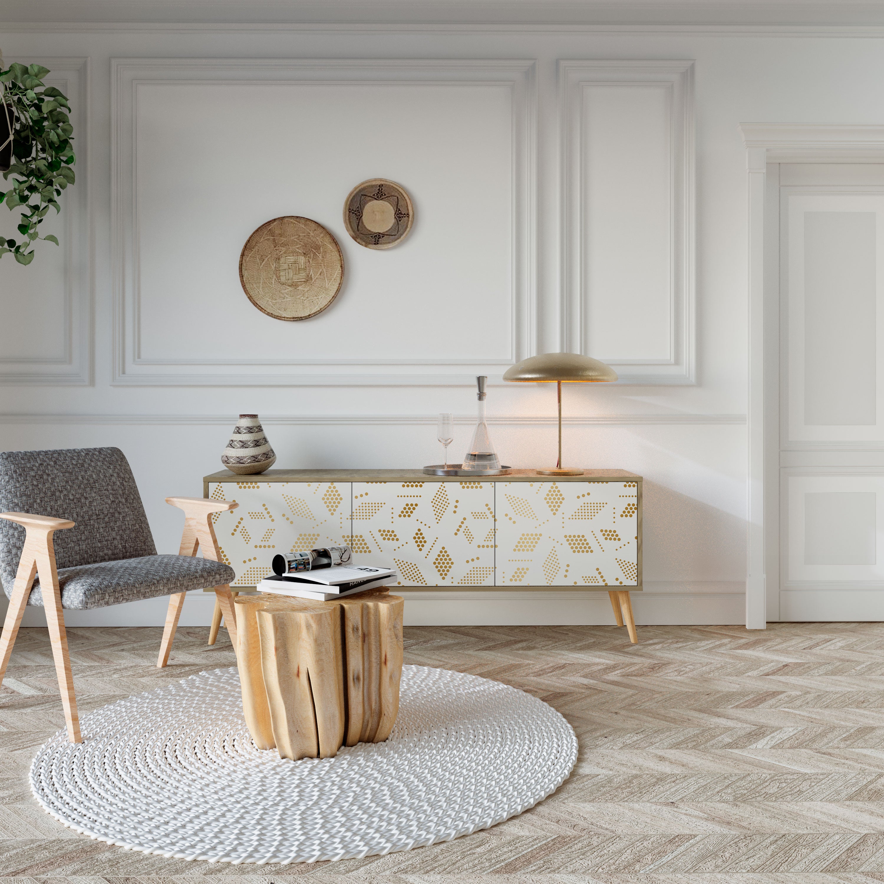 Mueble de TV de 3 puertas SPOTTED DAZE con efecto roble