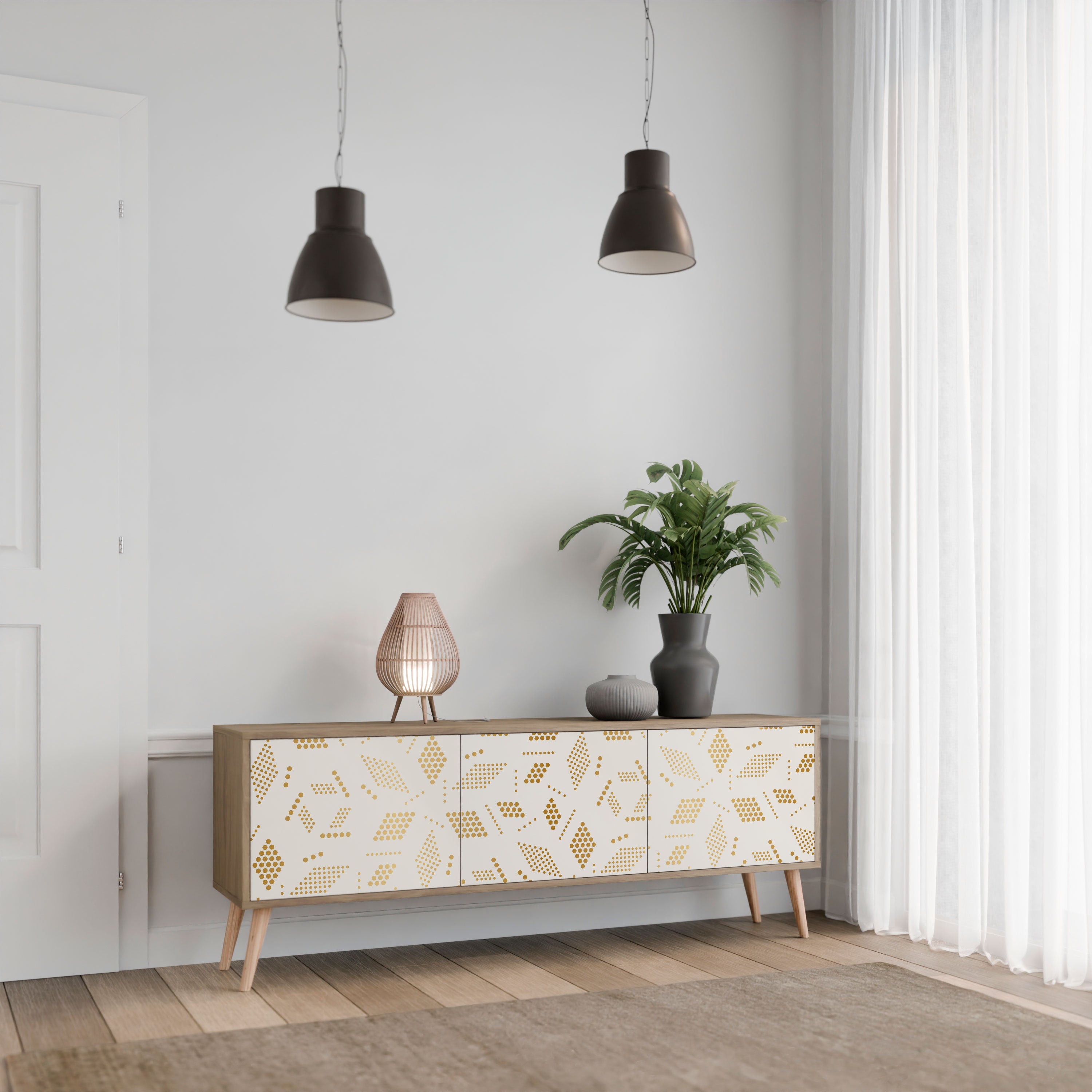 Mueble de TV de 3 puertas SPOTTED DAZE con efecto roble