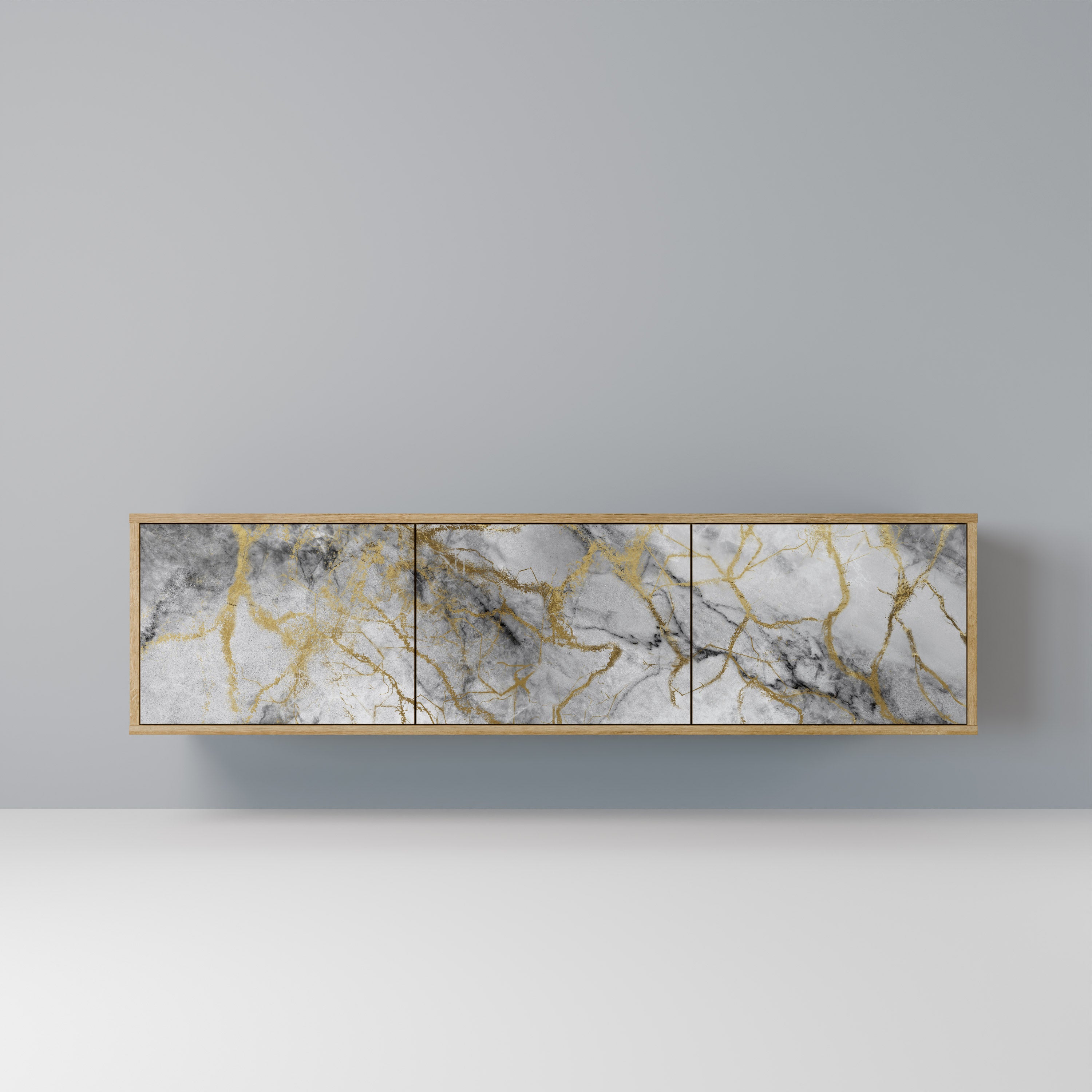 Mueble de TV de 3 puertas TIMELESS GLIDE con efecto roble
