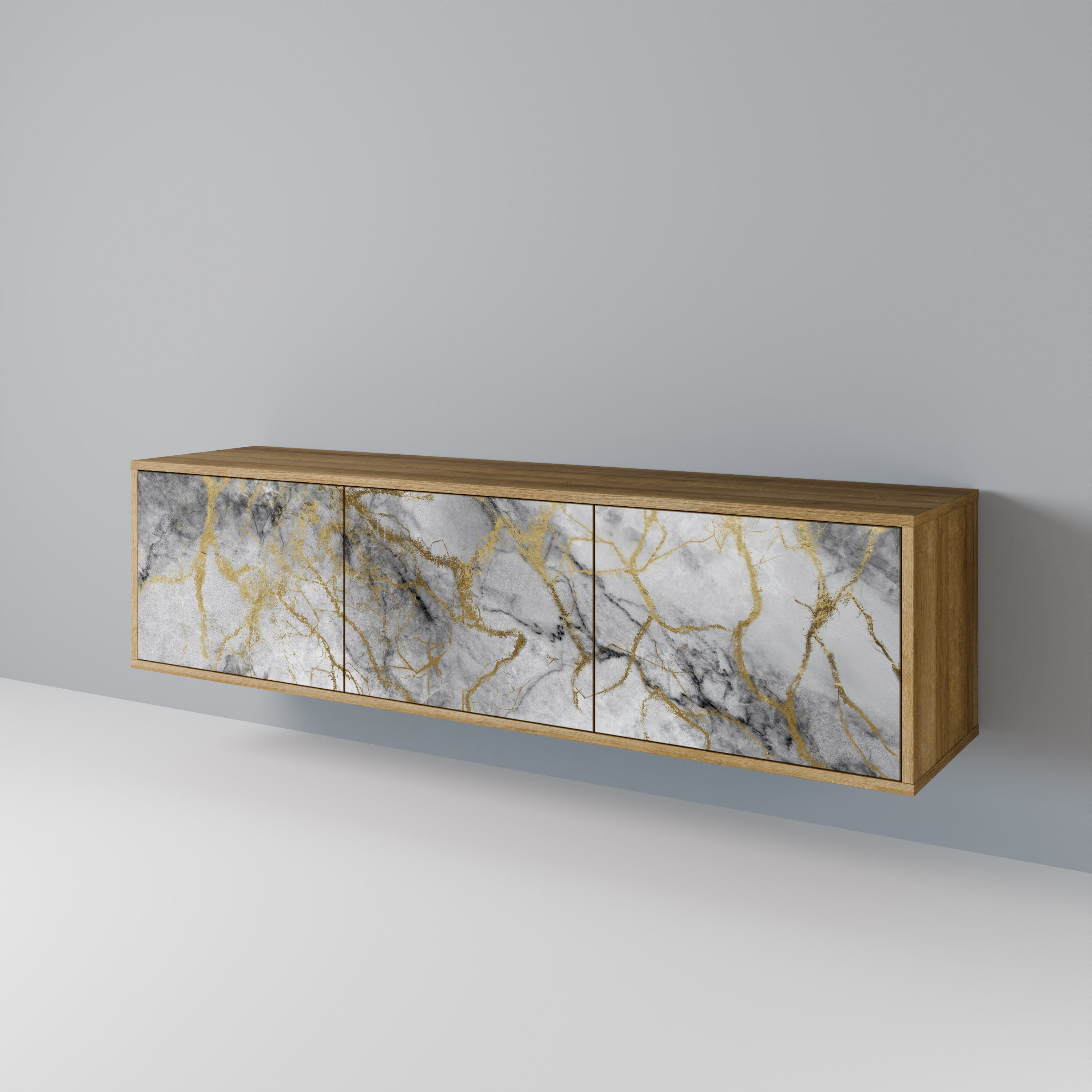 Mueble de TV de 3 puertas TIMELESS GLIDE con efecto roble