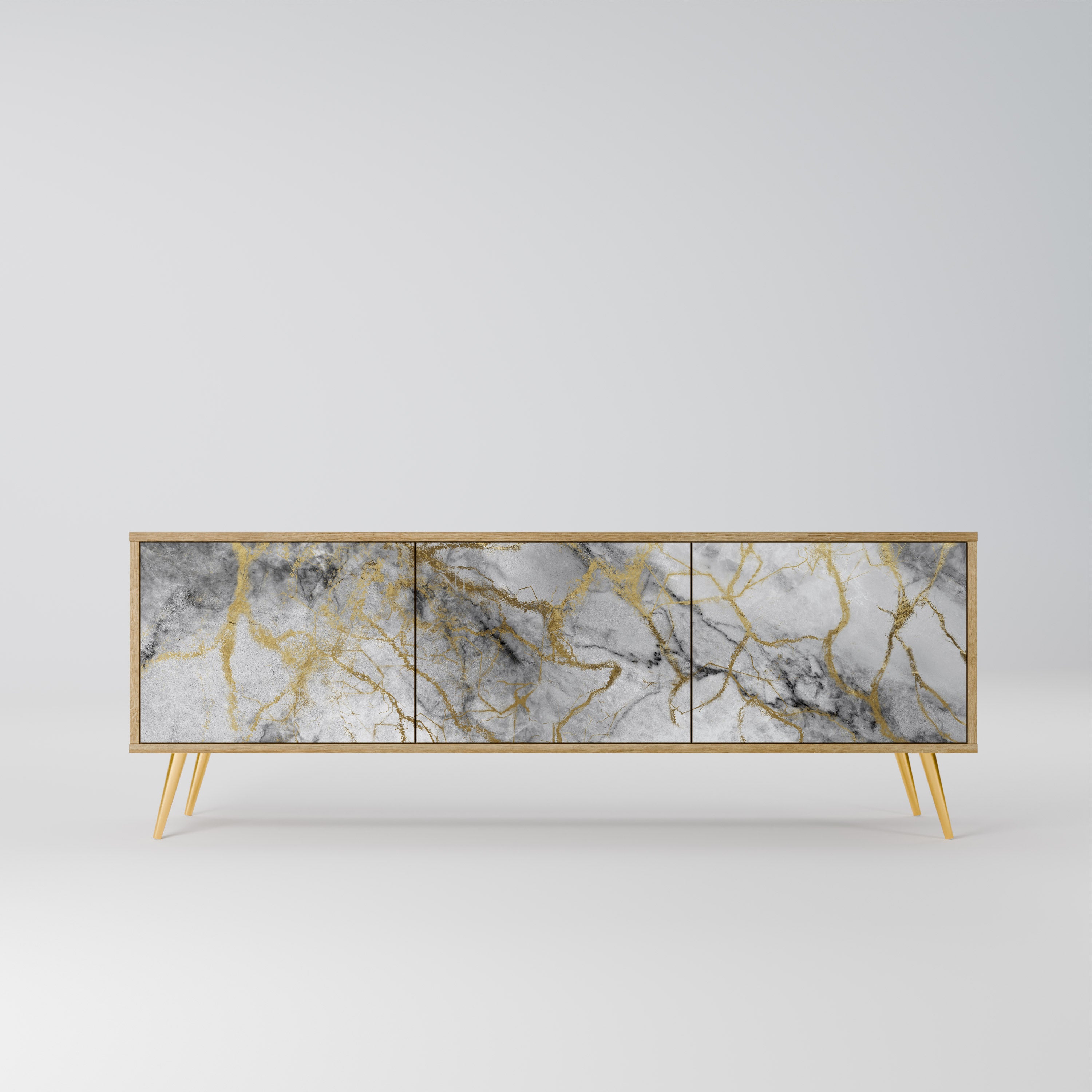Mueble de TV de 3 puertas TIMELESS GLIDE con efecto roble