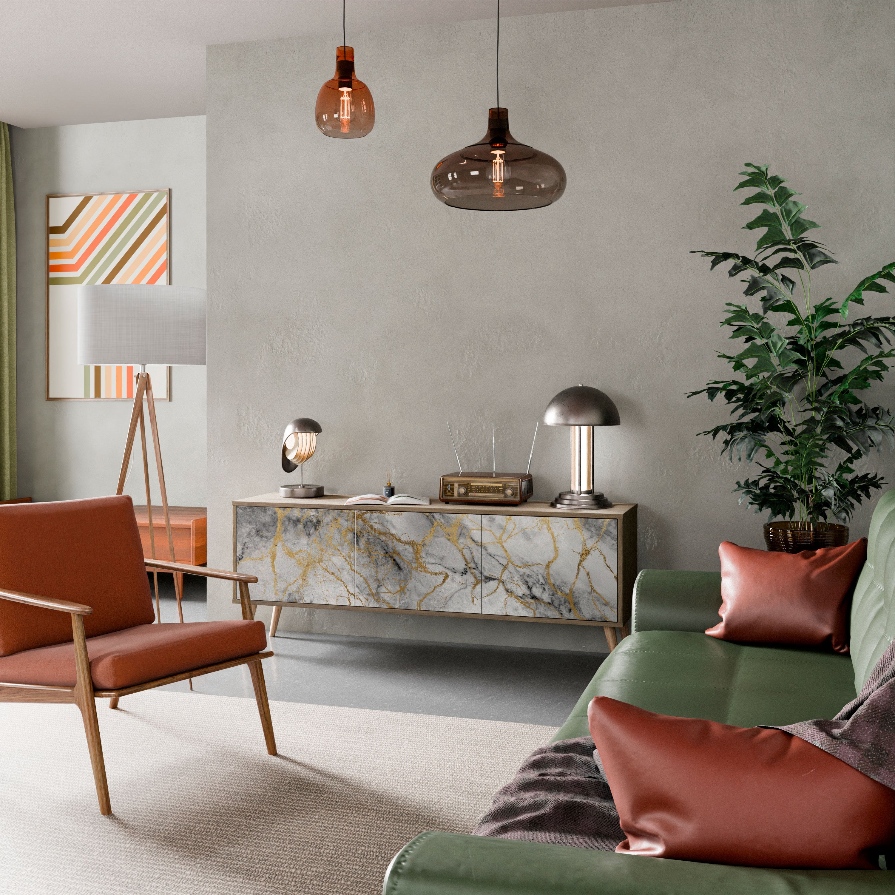 Mueble de TV de 3 puertas TIMELESS GLIDE con efecto roble