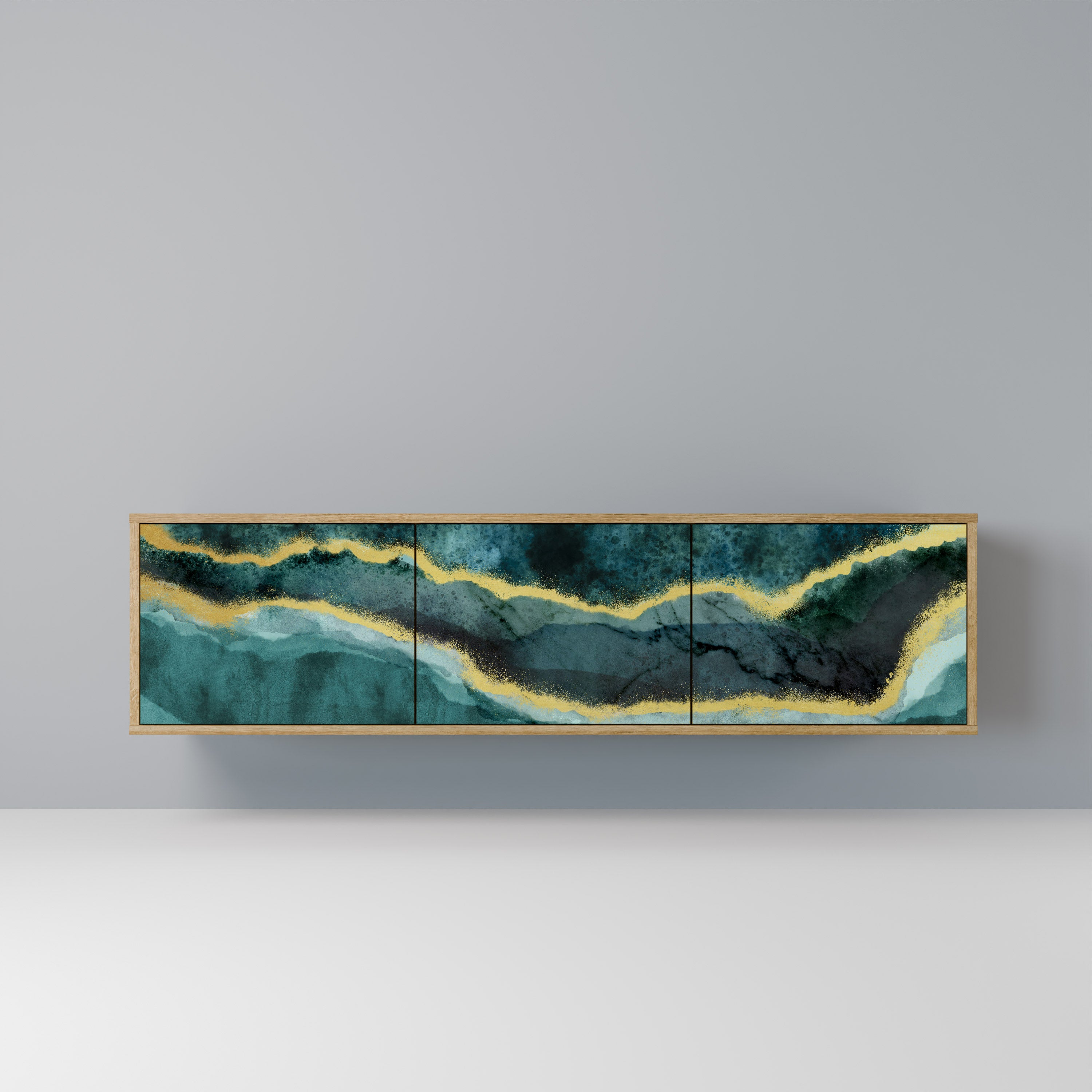 Mueble de TV de 3 puertas GOLDRUSH ODYSSEY con efecto roble