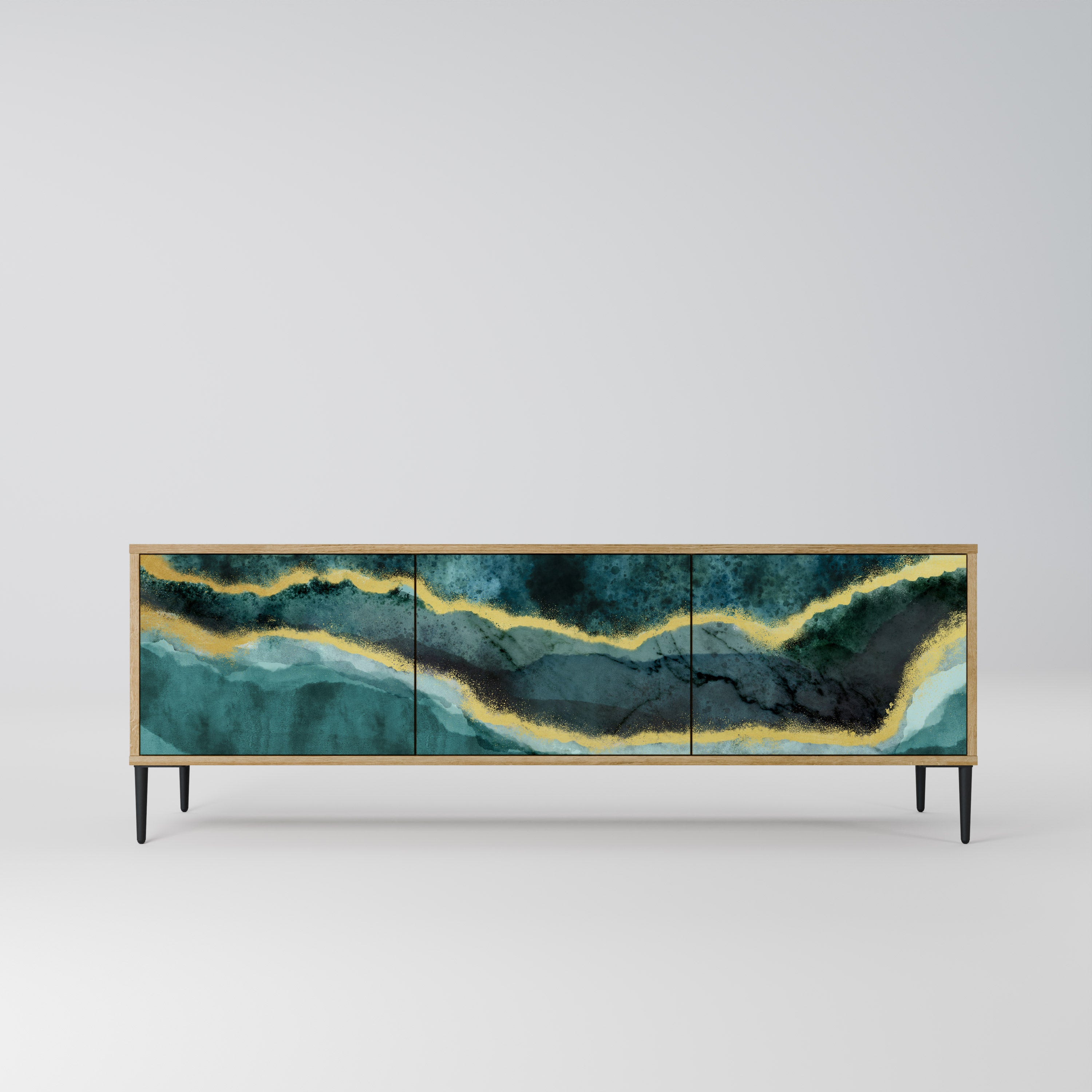 Mueble de TV de 3 puertas GOLDRUSH ODYSSEY con efecto roble