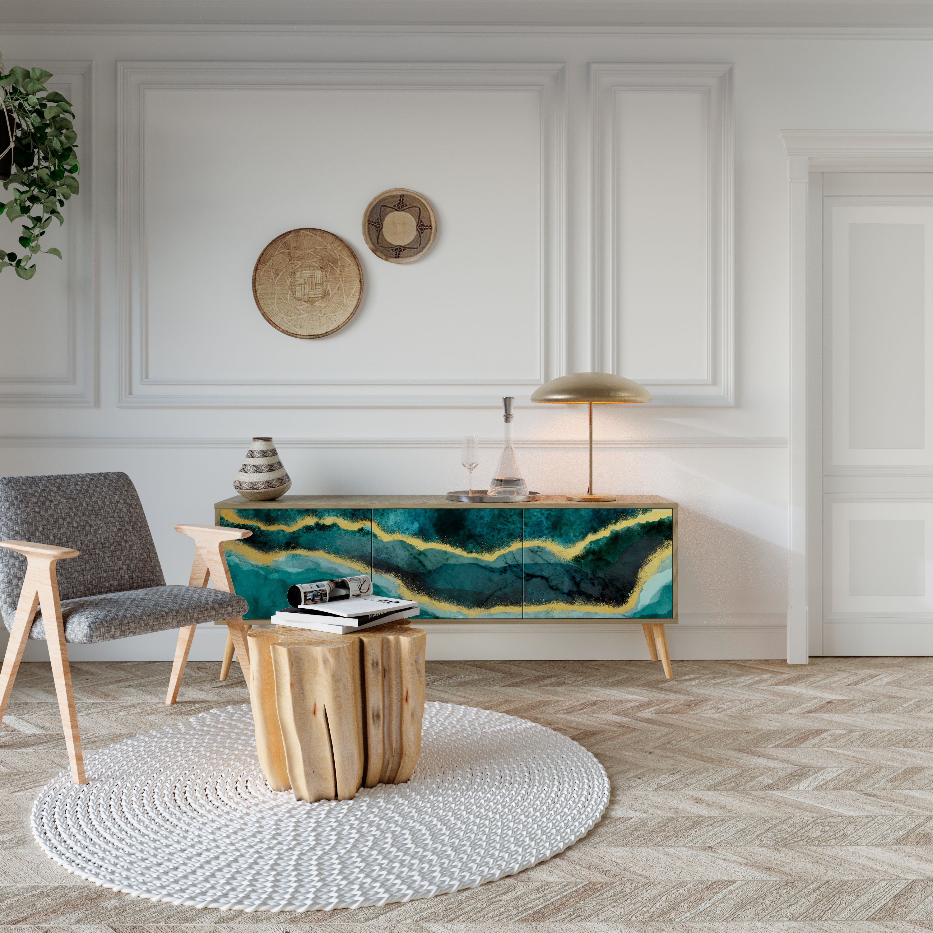 Mueble de TV de 3 puertas GOLDRUSH ODYSSEY con efecto roble