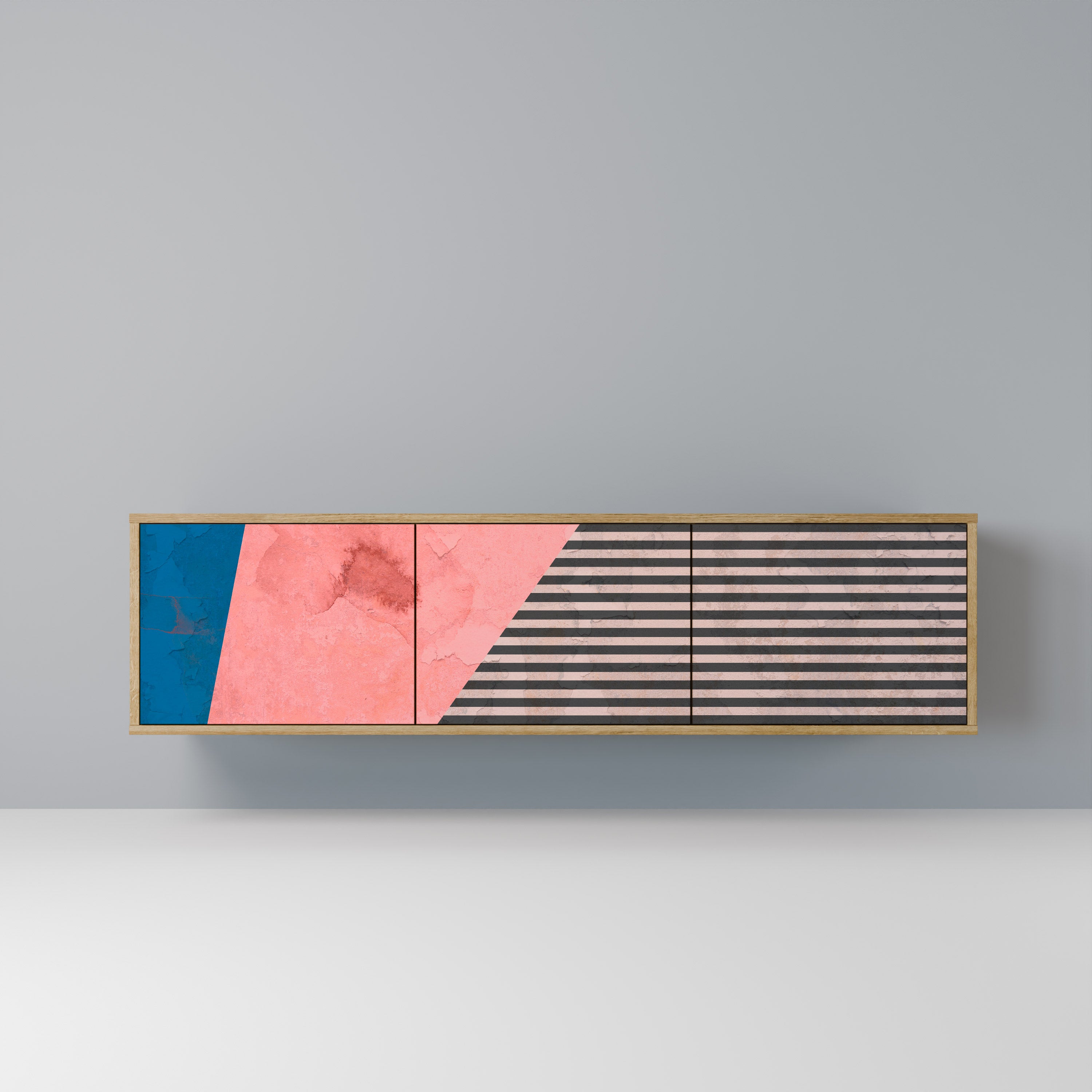Mueble de TV GLAMOROUS STRIPE de 3 puertas con efecto roble