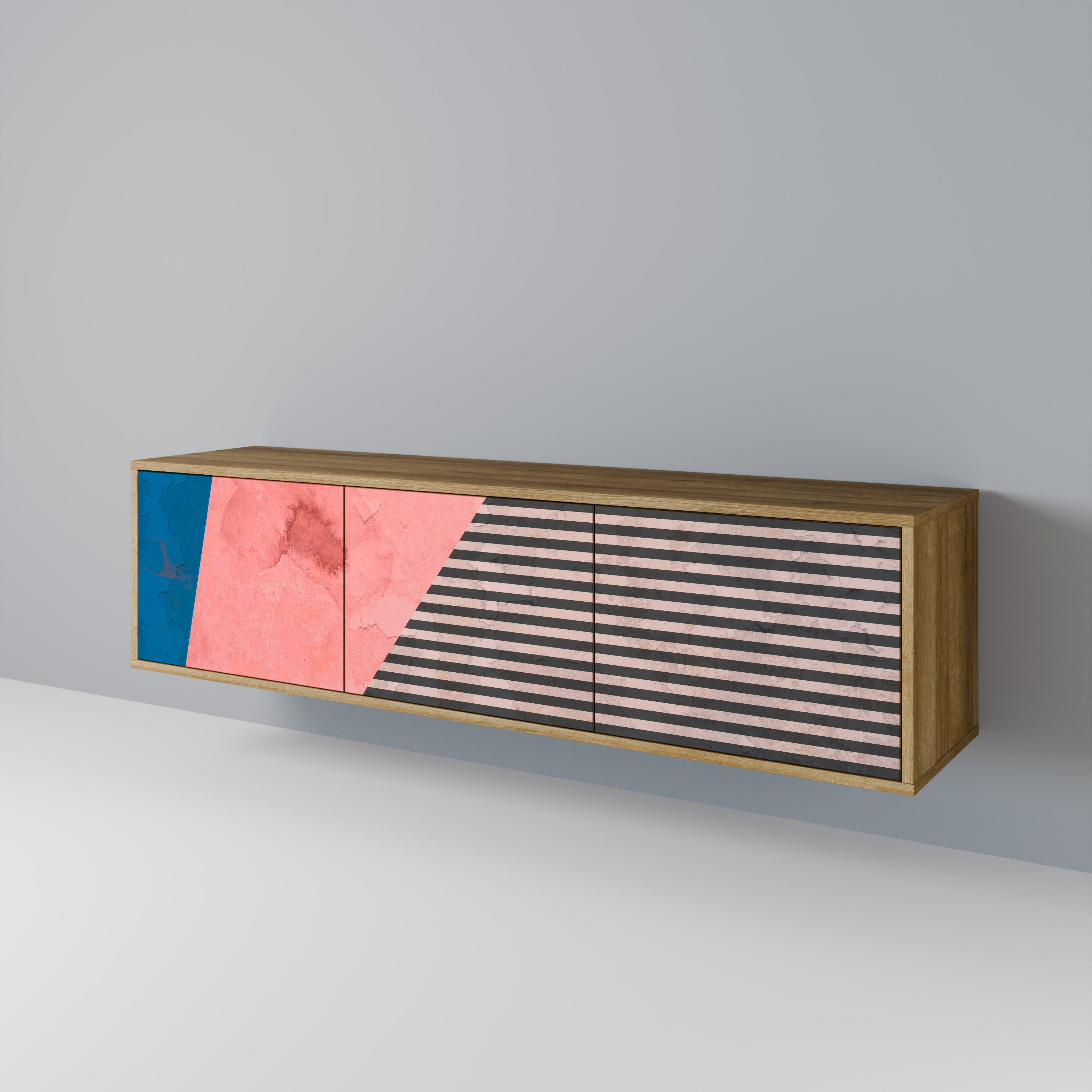 Mueble de TV GLAMOROUS STRIPE de 3 puertas con efecto roble
