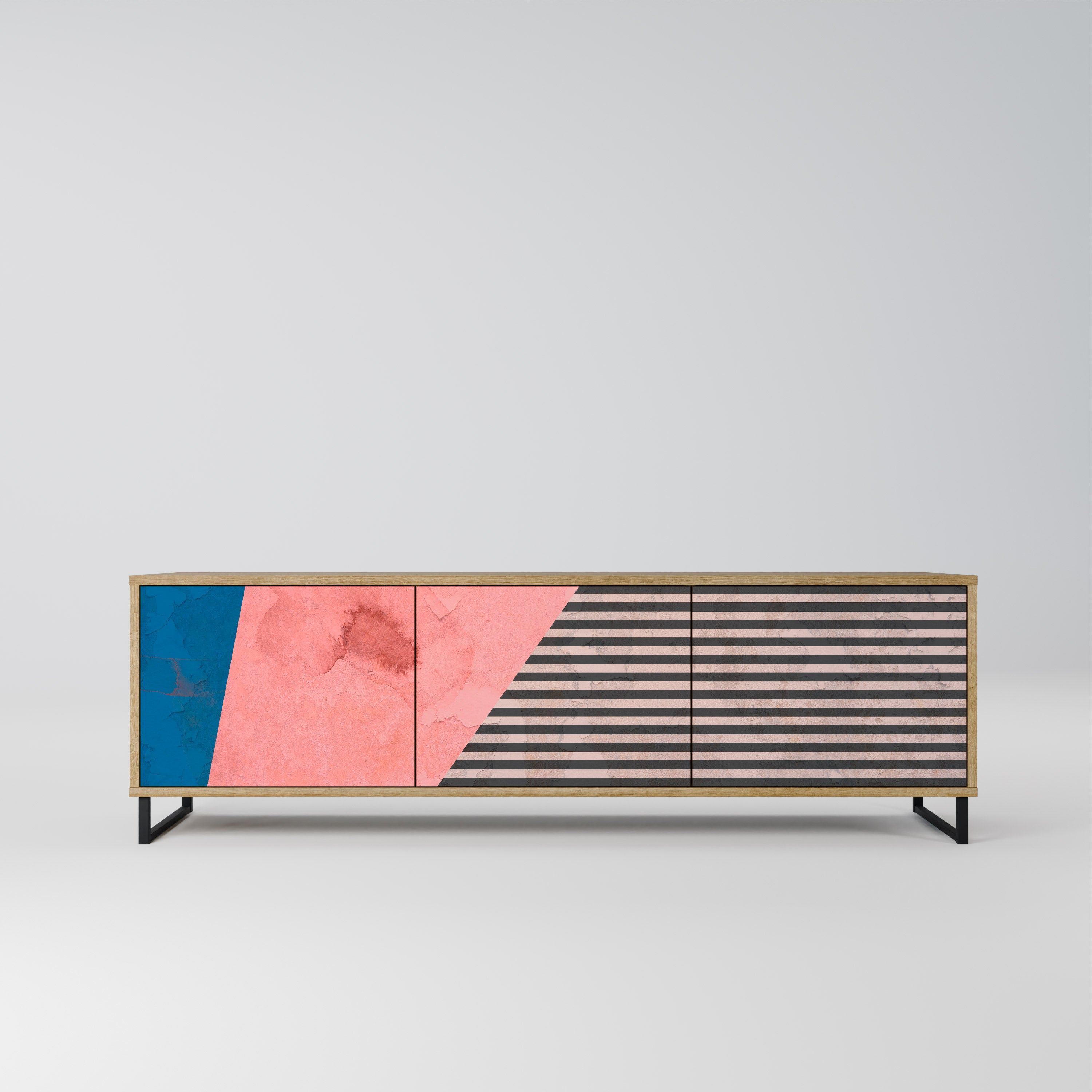 Mueble de TV GLAMOROUS STRIPE de 3 puertas con efecto roble