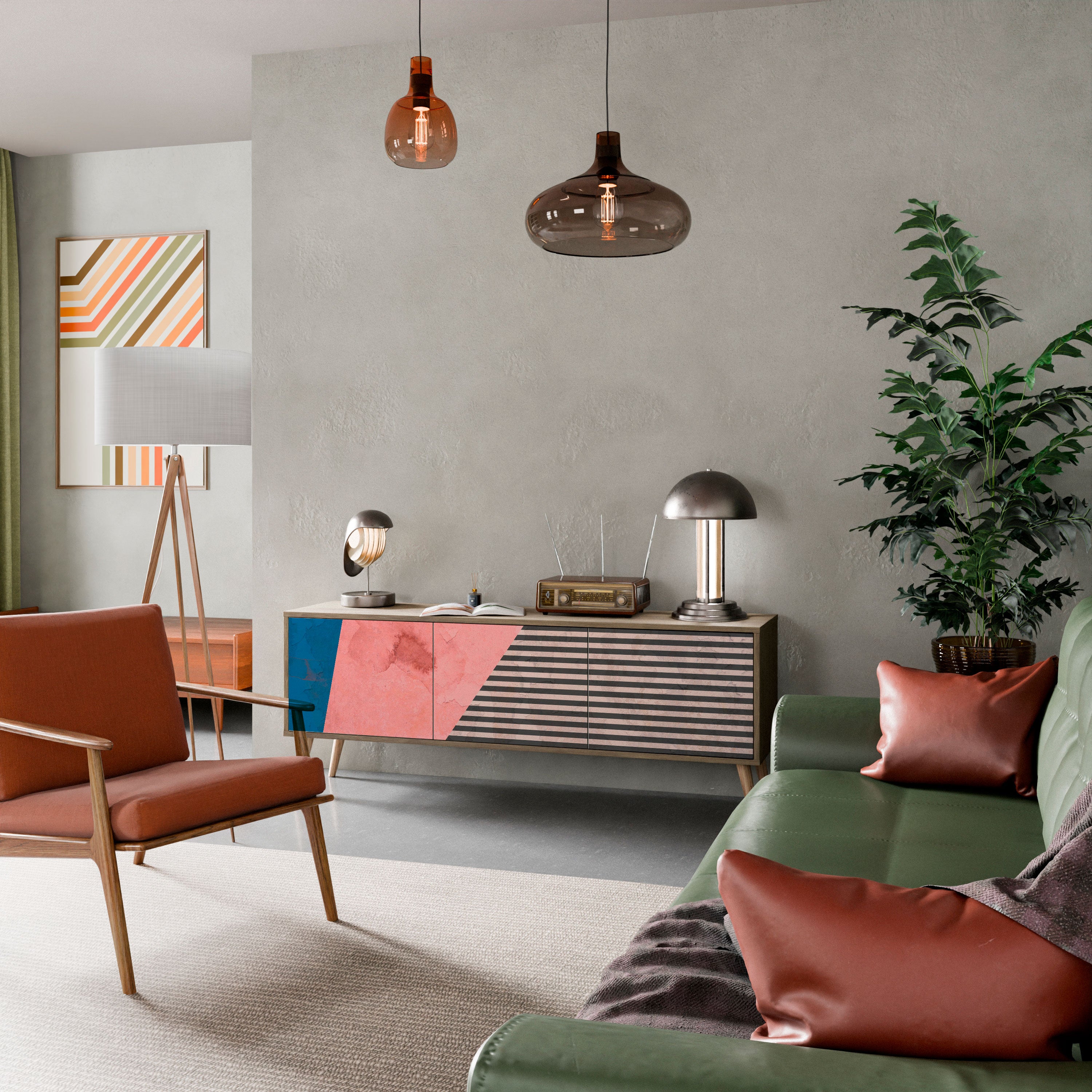 Mueble de TV GLAMOROUS STRIPE de 3 puertas con efecto roble
