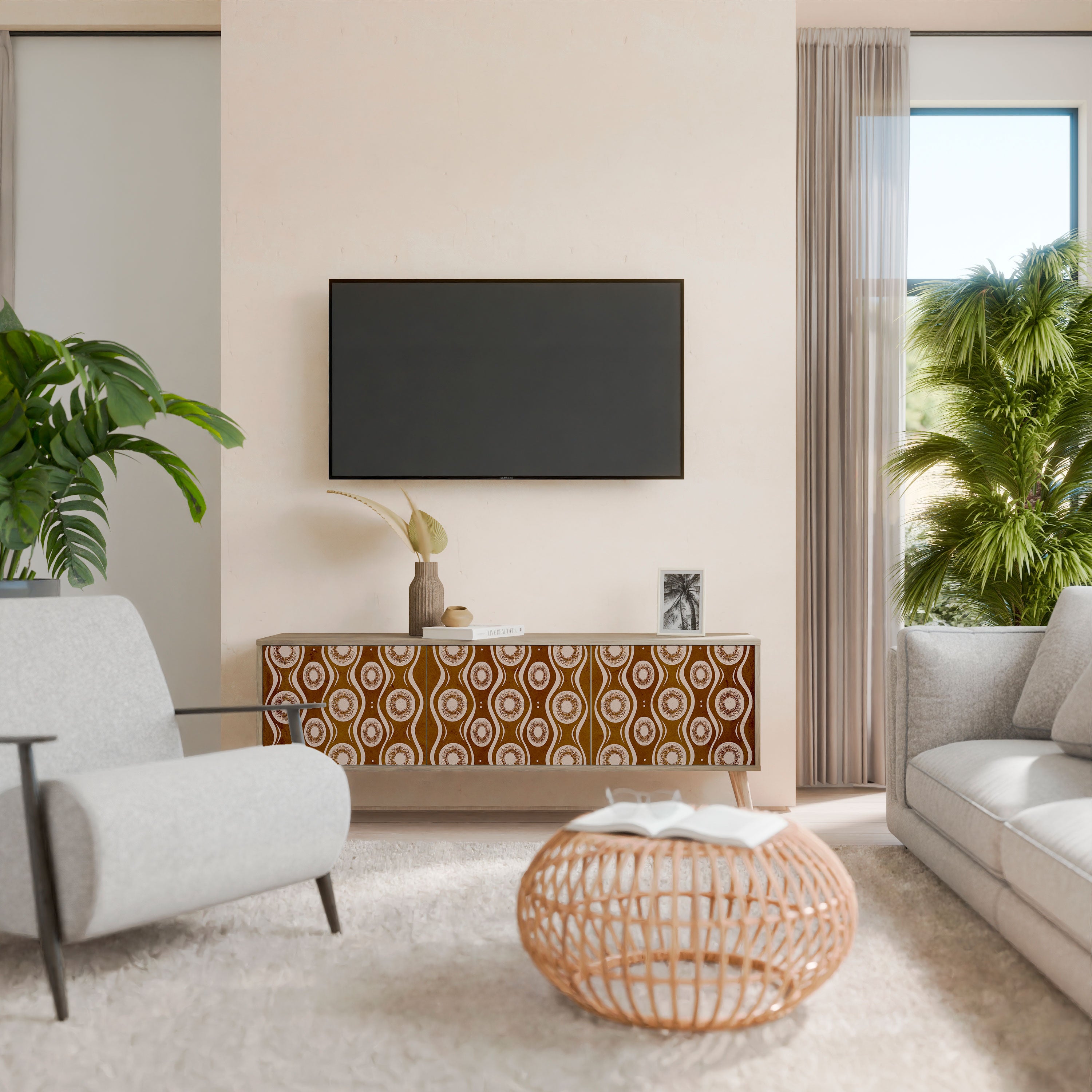 Mueble de TV de 3 puertas BROWN EYES con efecto roble
