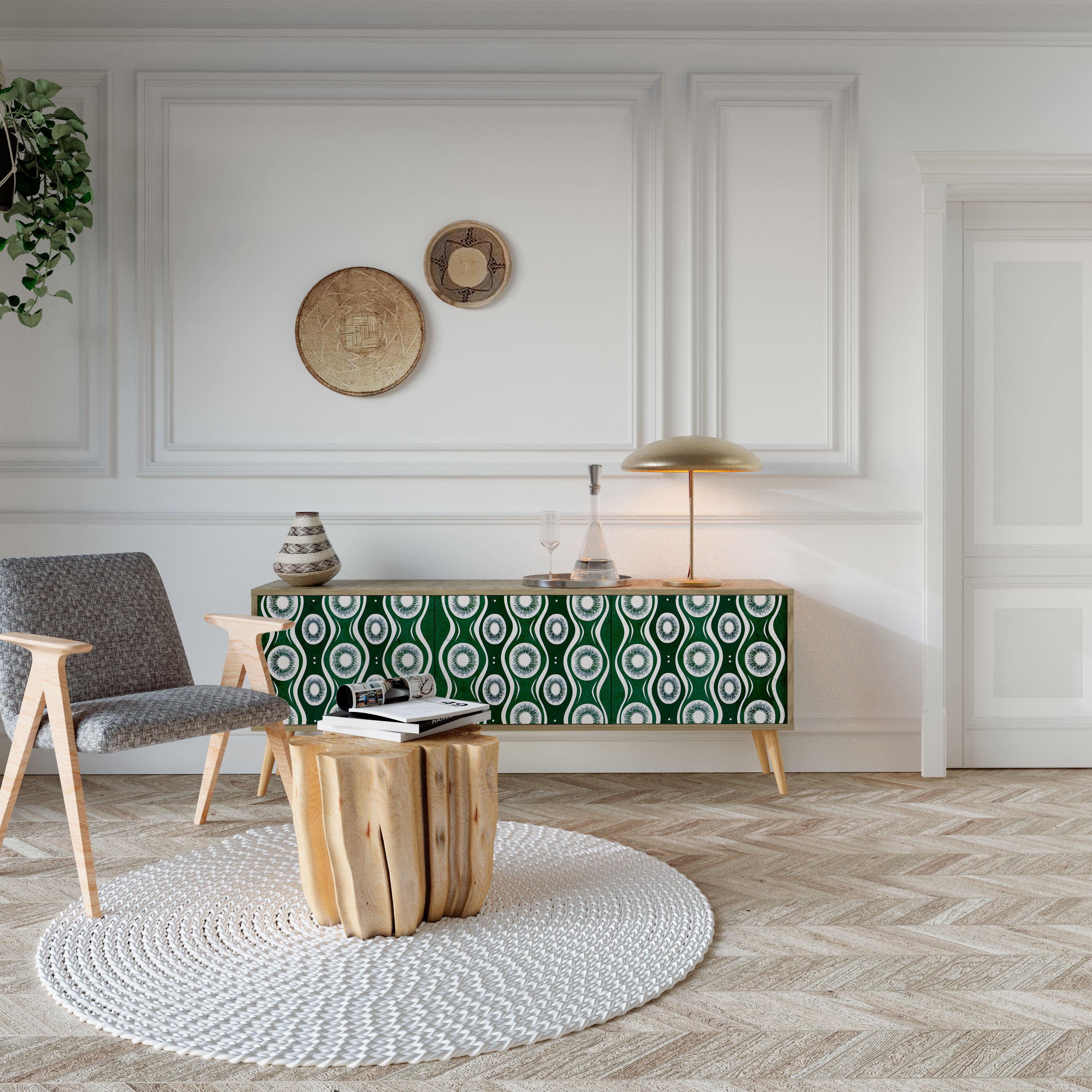 Mueble de TV de 3 puertas GREEN EYES con efecto roble